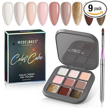 MODELONES 9 Shades Palette Solid Cream Pudding Gel - Temperature Color Changing UV Gel Polish Color Cube - Mix Every Cocktail - Needs UV Lamp to Cure