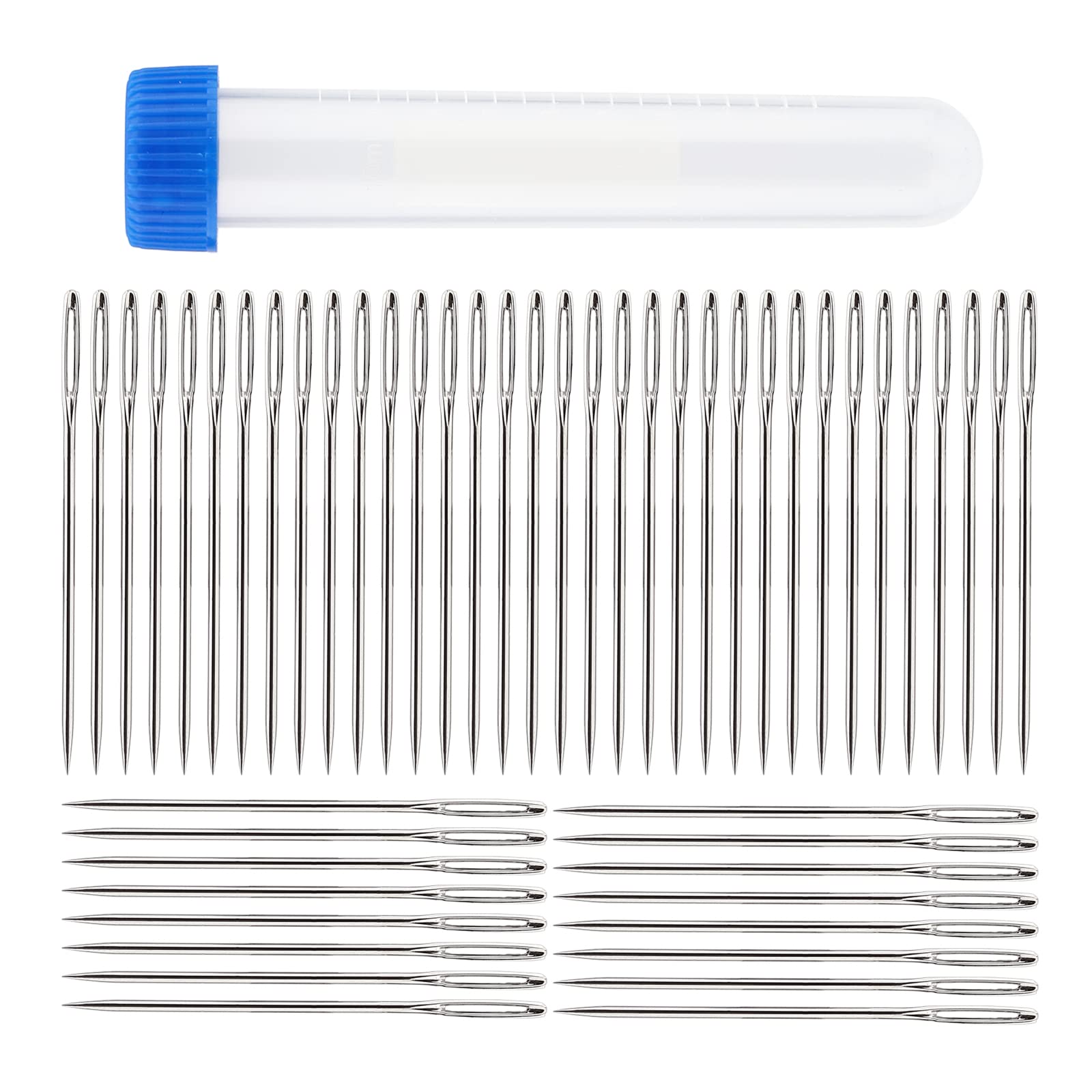 Axmru 50 Pcs Large Eye Sewing Needles Sewing Sharp Needles 2.04in Stainless Steel Yarn Knitting Needles Embroidery Needles with Transparent Needle Bottle for Stitching, Silver