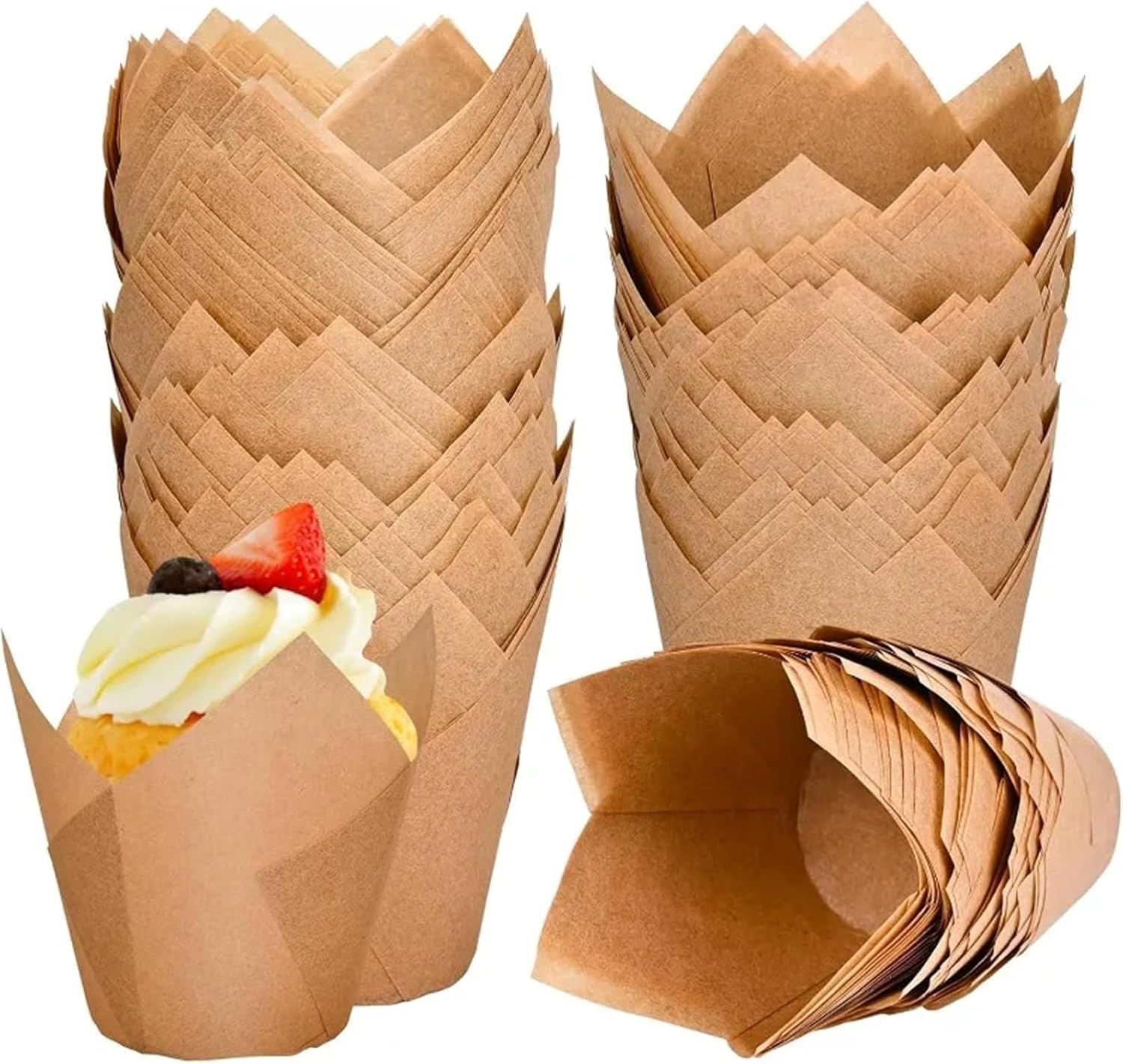 300Pcs Natural Tulip Cupcake Liners for Baking, Parchment Paper Muffin Liners