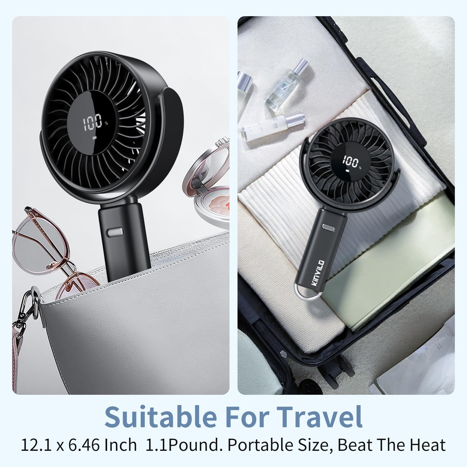 6 Inch Large Handheld Fan, 6000mAh Portable Fan with 100 Speed Levels, Strong Airflow Personal Fan, 5-30 Hours Working Time, 135° Foldable Hand Fan for Travel Camping Outdoor Office (Black)