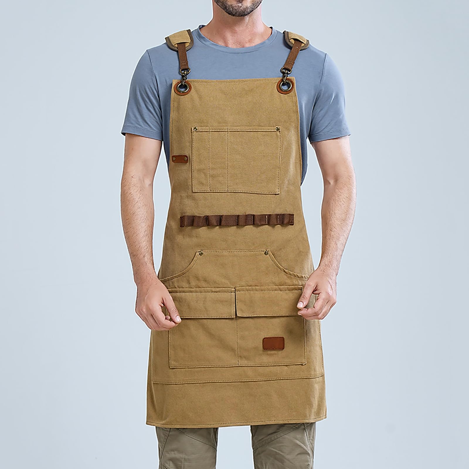 Delantal De Chef De Lona De Algodón, Delantal para Asar A La Parrilla, Espalda Cruzada, Delantal De Cocina, Delantal De Trabajo Ajustable con Bolsillos,One Size,B