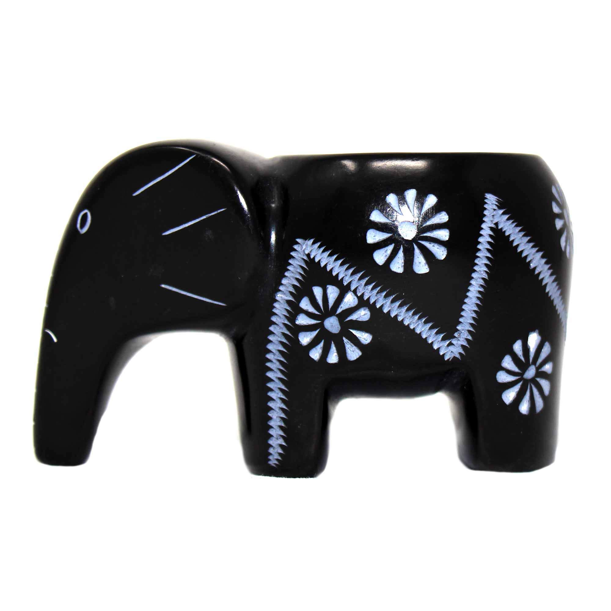 Global Crafts Handmade Elephant Soapstone Tealight Sculpture, Made in Kenya (KSAETL-BK)