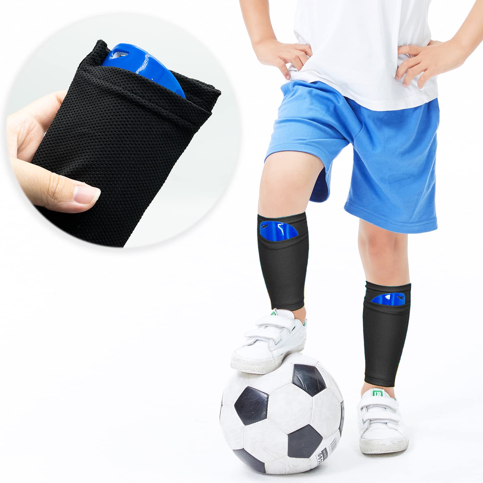 Parastinchi per calcio a doppio strato, parastinchi calcio bambino, parastinchi calcio adulto, leggero traspirante, attrezzatura da calcio bambini adolescenti, adulti, giochi principianti, blu
