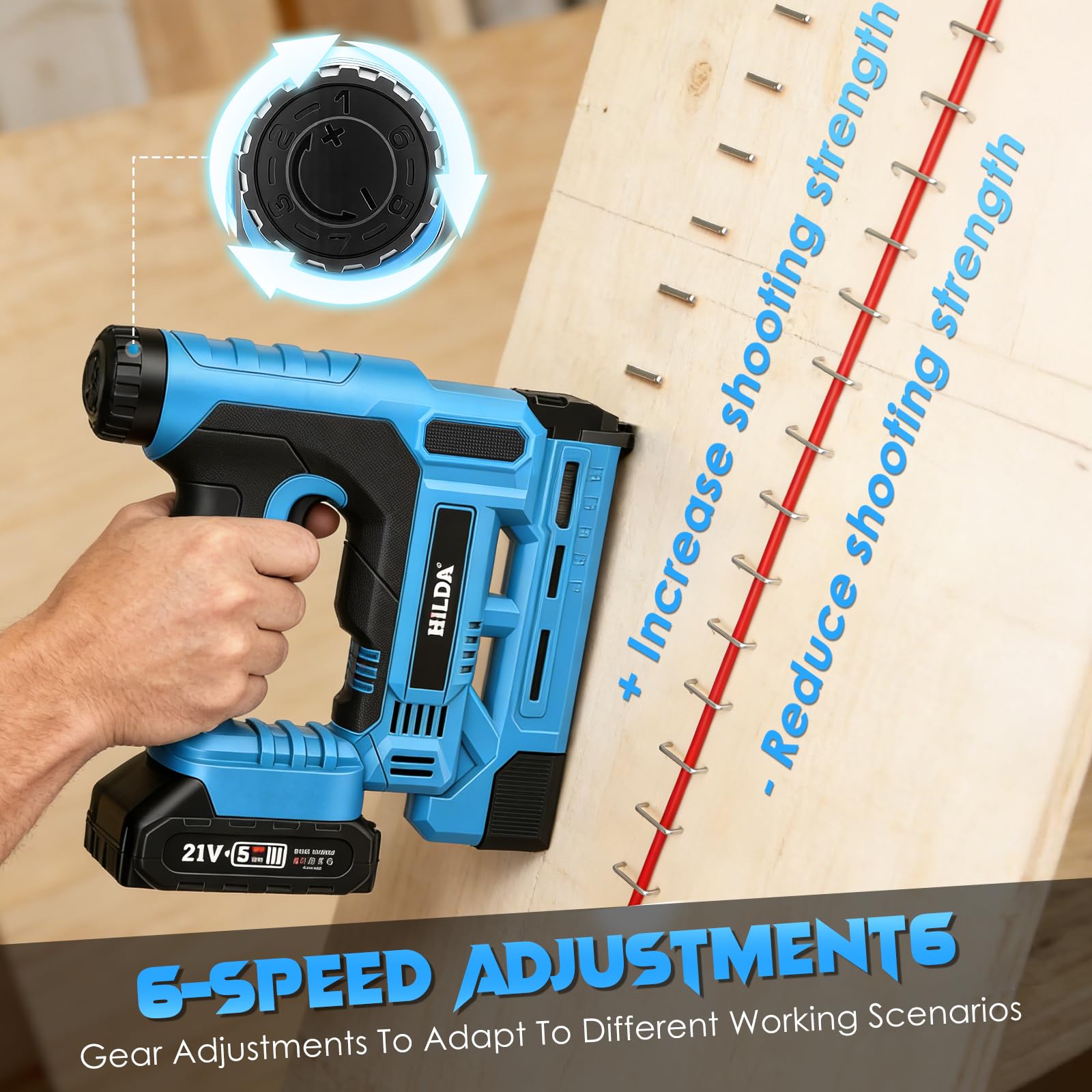 Set de clavadora inalámbrica, pistola de clavos eléctrica 18GA con 2 baterías de 2,0 Ah y 1000 clavos/grapas, grapadora eléctrica 2 en 1, profundidad de clavado ajustable para trabajo con madera y