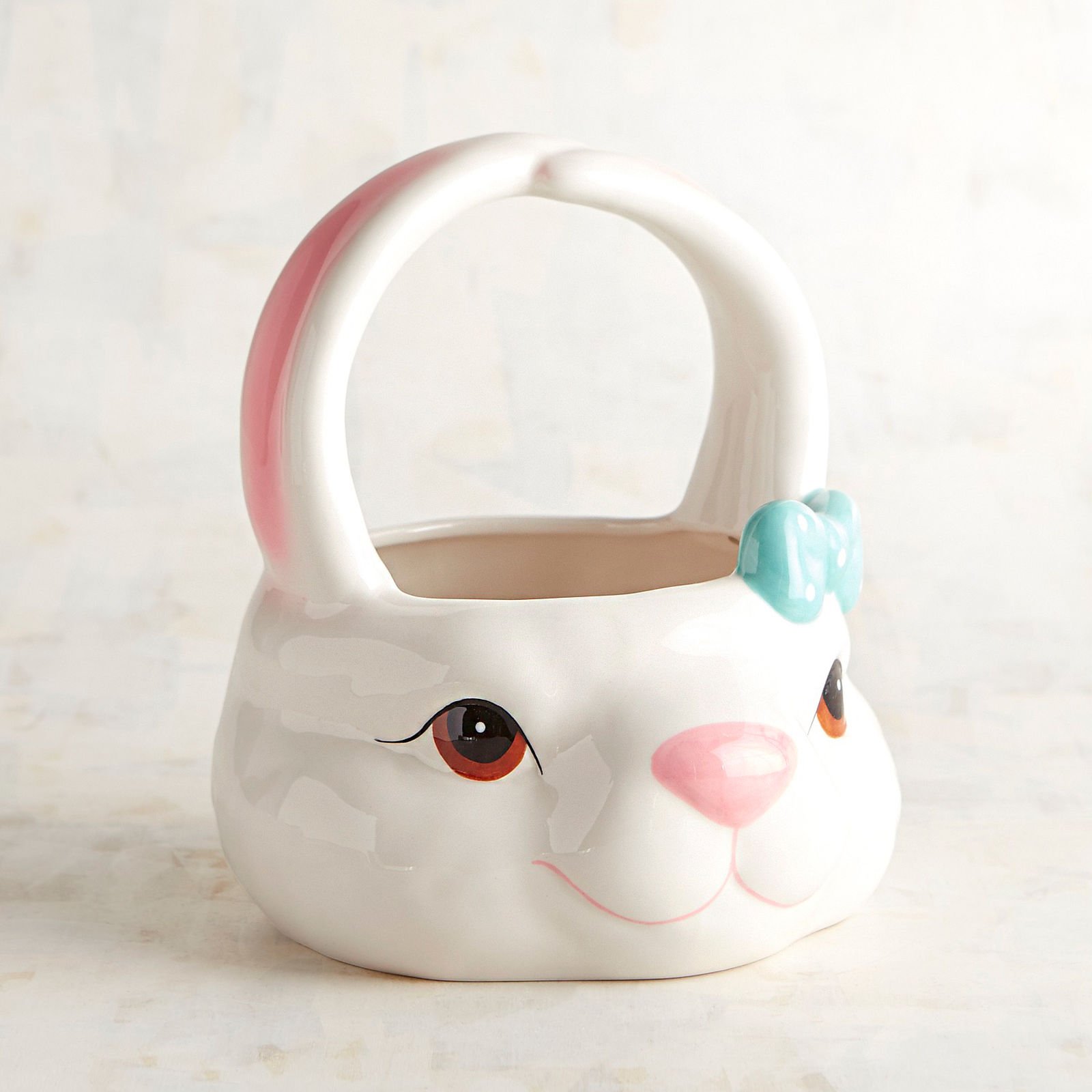New Pier 1 Adorable Bunny Face Candy Bowl Basket Ceramic Collectible