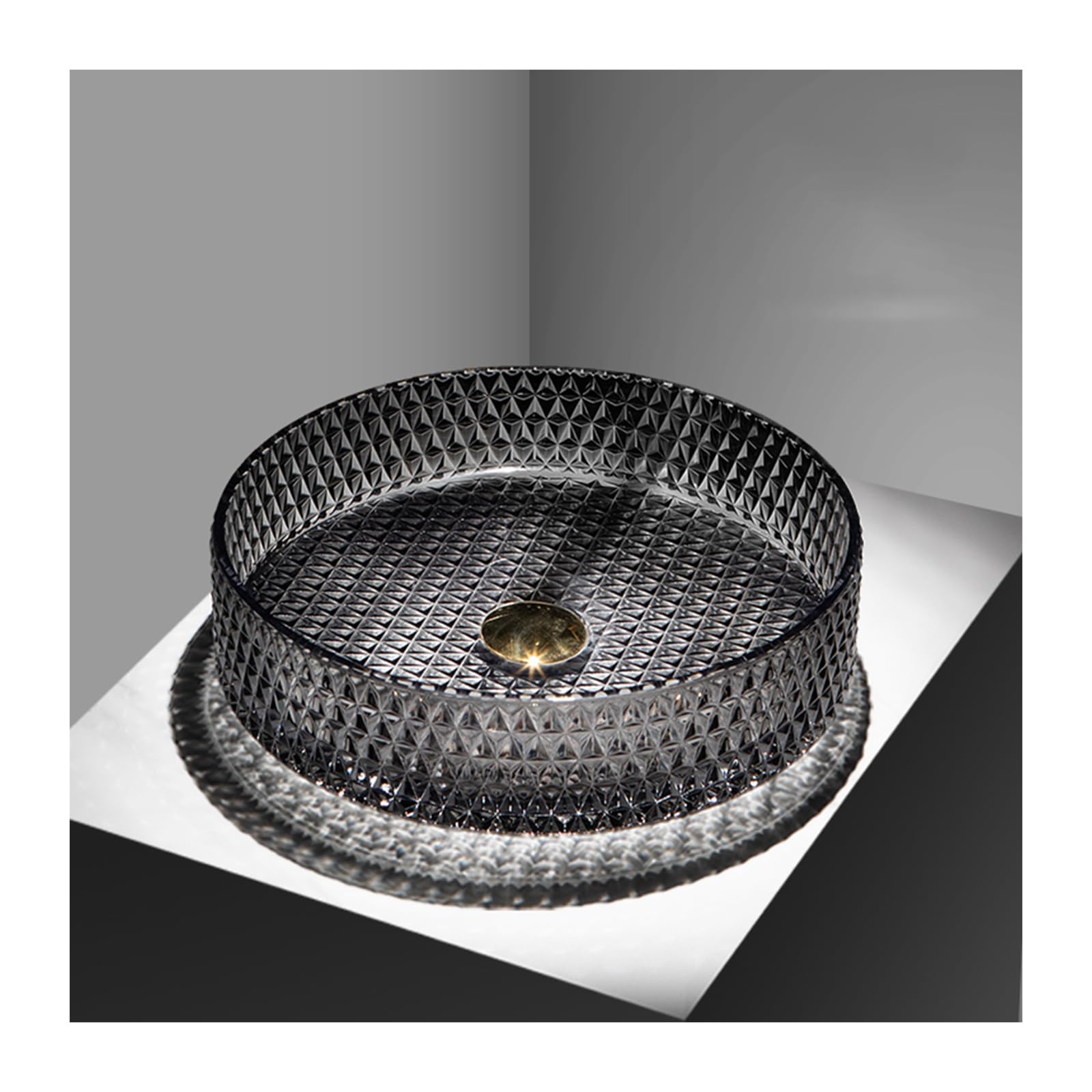 ASerZenith 16''Bathroom Vessel Sink, Black Tempered Glass Vanity Sink Bowl, Round Countertop Vessel Bowl Sink Combo