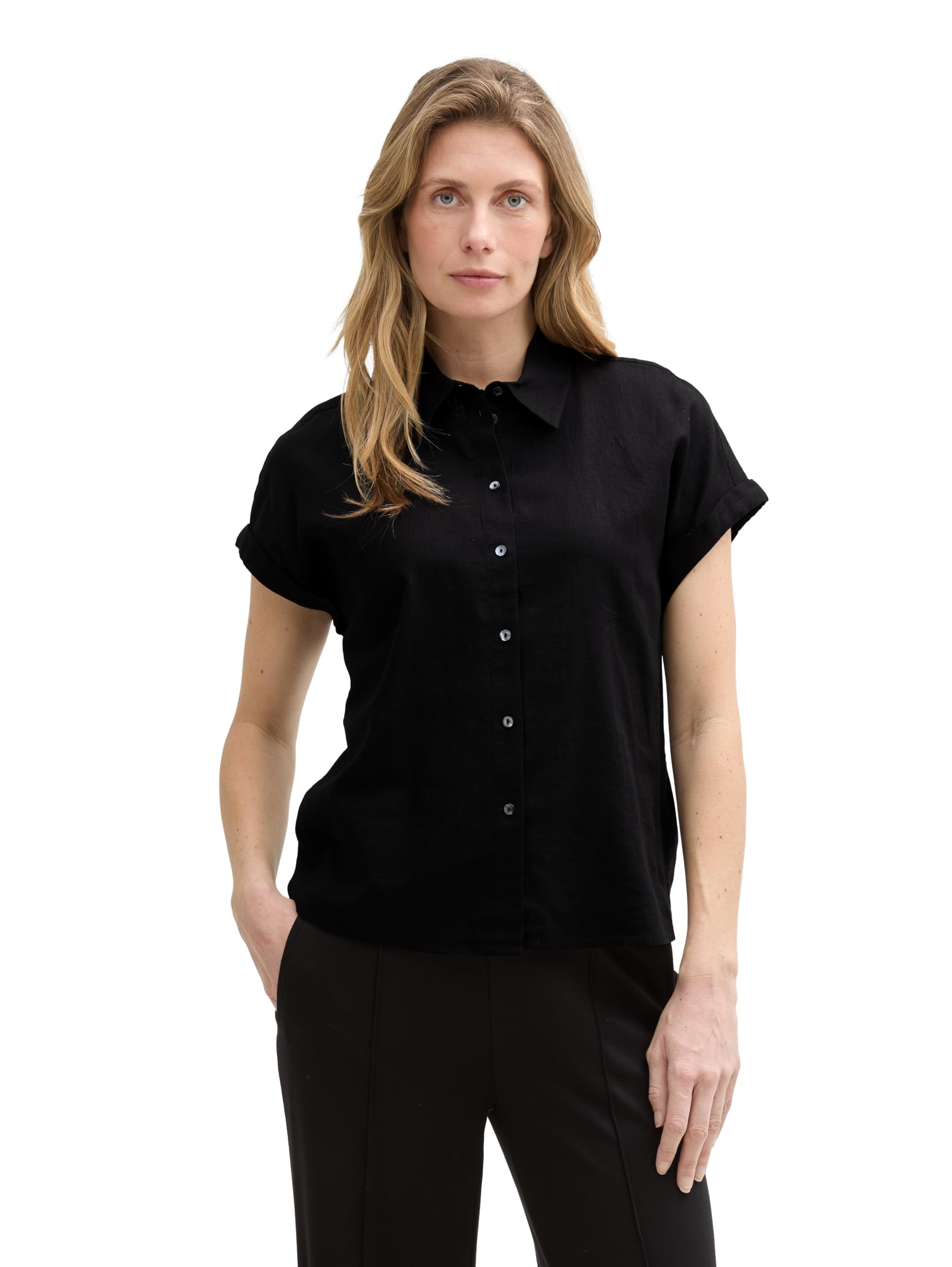 Tom Tailor Damen Loose Fit Bluse mit Leinenanteil