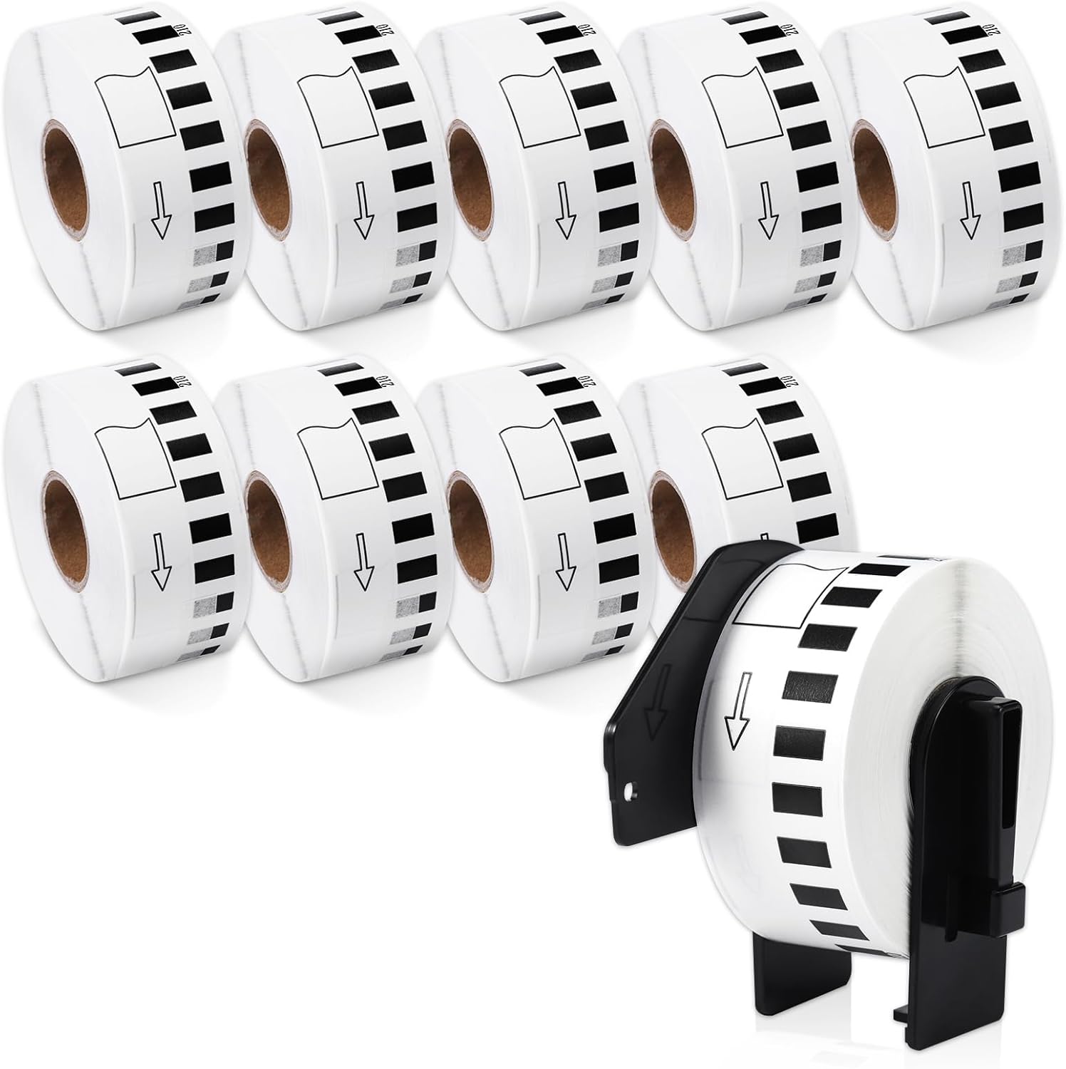 MarkDomain - DK-2210 Label Compatible Brother Continuous Length 1.1" x 100' White Paper Tape Roll (29mm x 30.4M) Work with QL-810W QL-820nwb Printers - 10 Rolls + 1 Frame