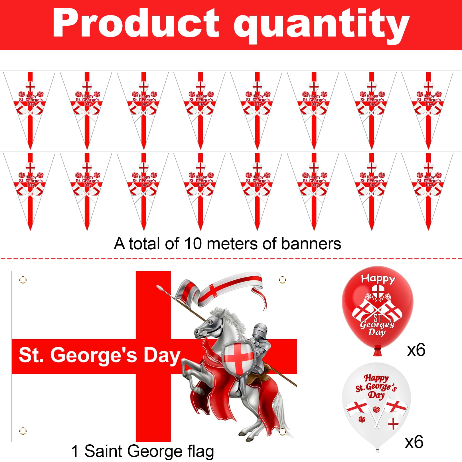 St Georges Flag, Happy St. George's Day Decorations Bunting with Balloons for England National Backdrop Decorations — view 2