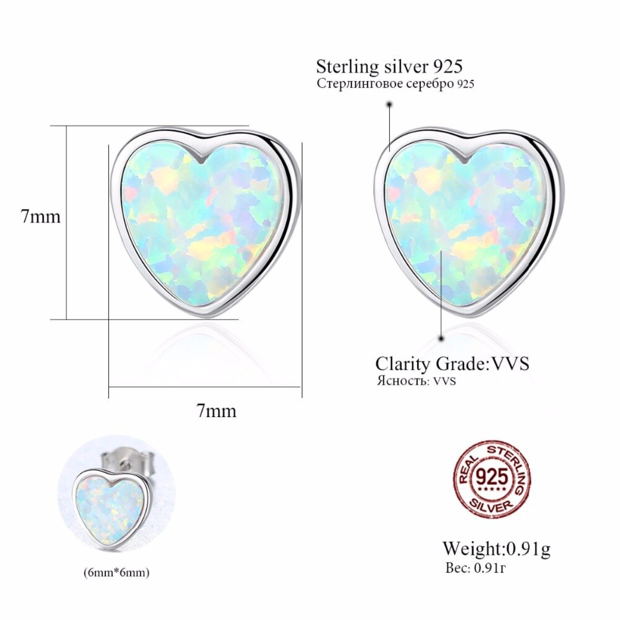 Sterling Silber schöne blau grün weiß Herz Opal Ohrstecker für Frauen Verlobung Hochzeit edlen Schmuck Geschenke