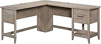 Sauder Summit Station L-Shaped Corner Desk in Laurel Oak - Home Office Desk with File Drawer & Open Shelf
