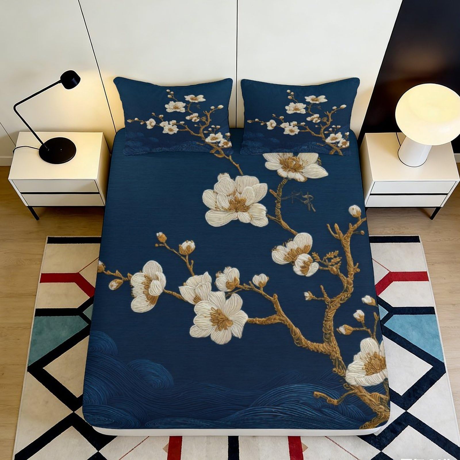3D Printed Blossom Magnolia Fitted Sheet Microfiber Anti-Slip Mattress Cover Bedroom Decor Machine Washable 90x200x25cm
