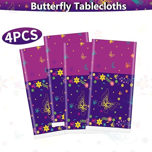 Miniatura 8 de 4 manteles de fiesta de película, cubierta de mesa de plástico con mariposa, mantel rectangular de mariposa mágica para niños, suministros