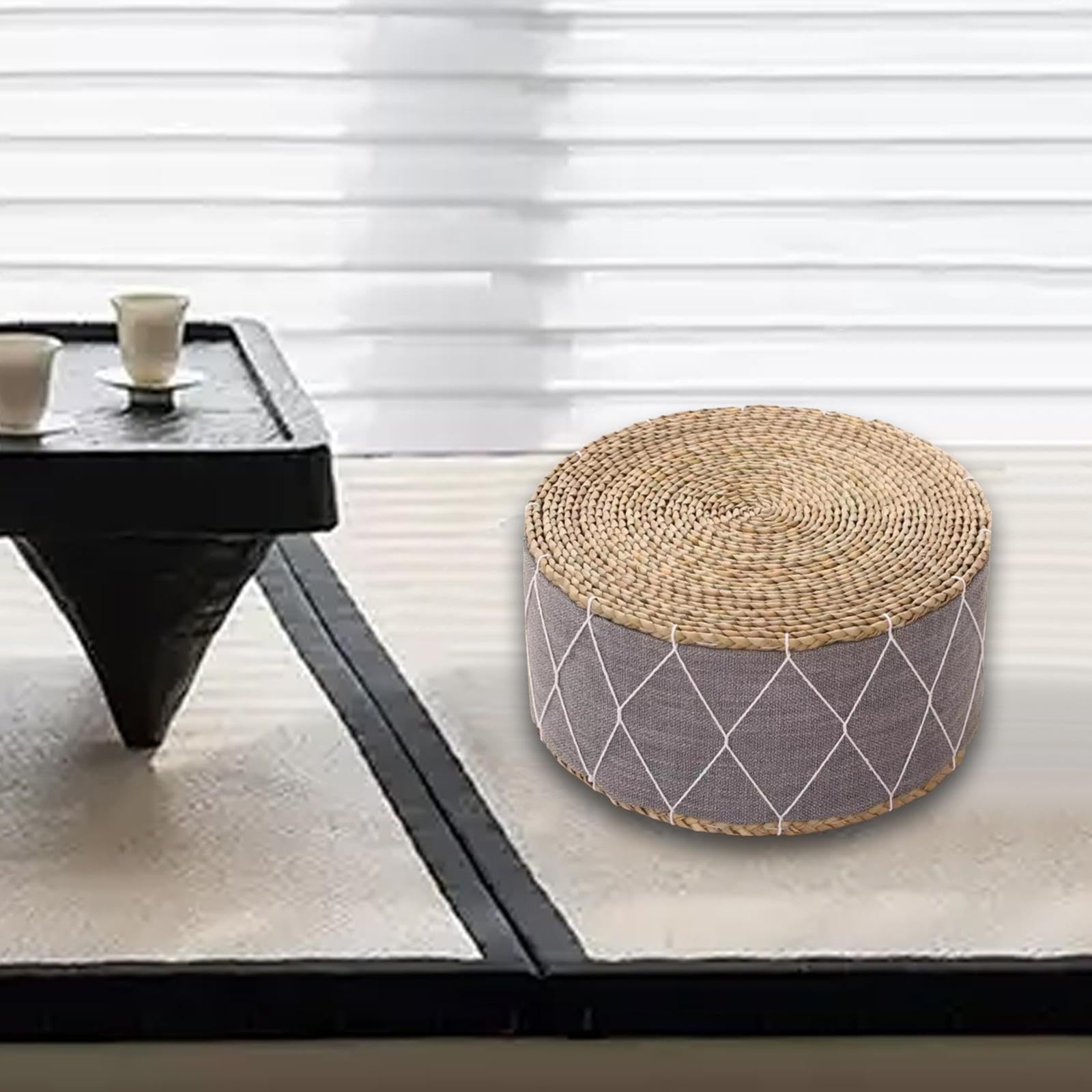 LOVIVER Cojín de meditación, Tatami Tejido, Estera de meditación, puf para Suelo, cojín para Asiento, Almohada para Dormitorio, oración y Oficina, Gris