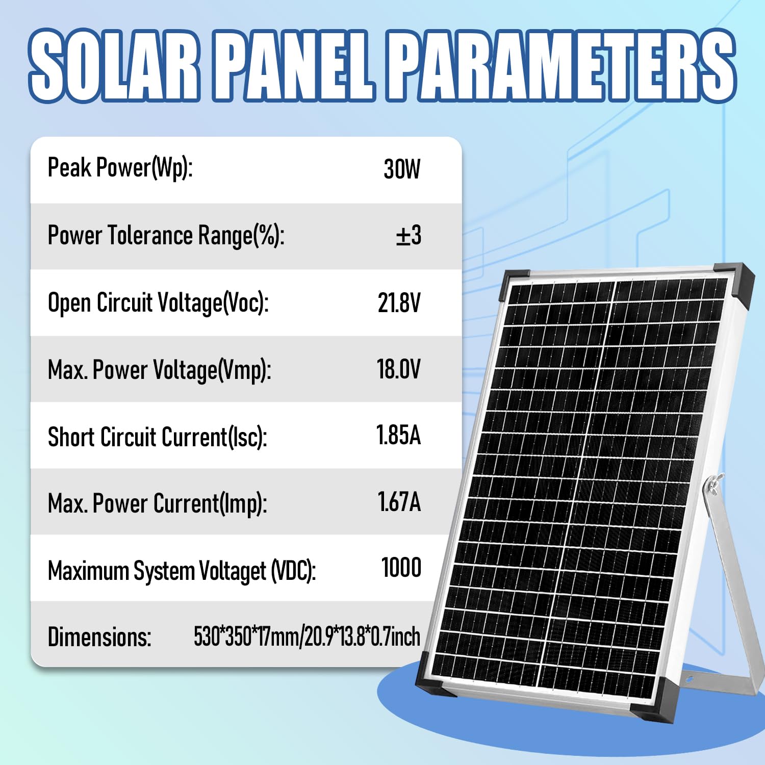 Kit pannello solare da 30 W, manutenzione batteria solare da 12 V + regolatore di carica PWM da 10 A + cavi di prolunga e staffa di montaggio regolabile