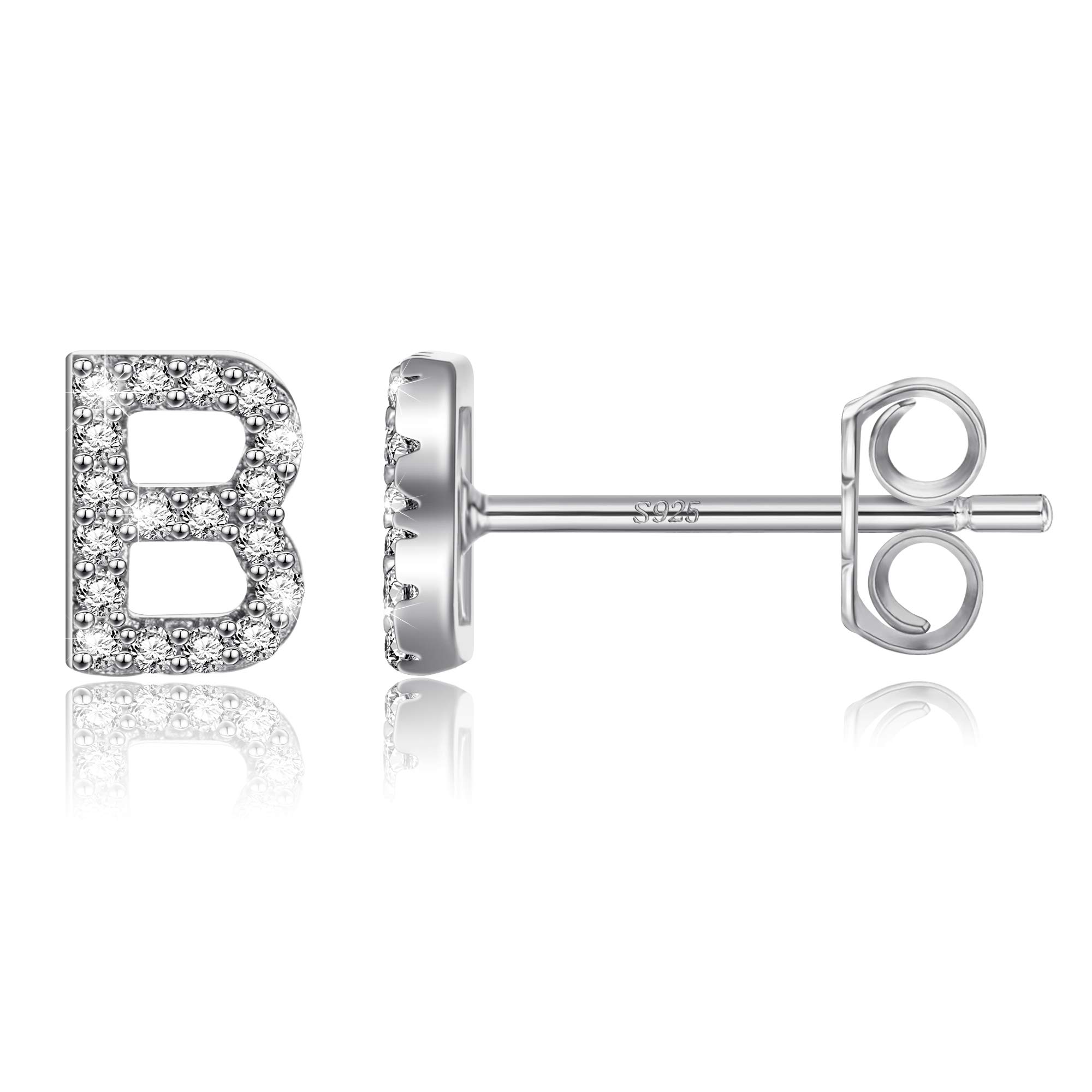 S925 Sterling Silver Initial Earrings for Girls - White Gold Plated Silver Girls Stud Earrings Letter Earrings for Kids Toddler Women, Dainty Hypoallergenic Girls Diamond Silver Initial Earrings
