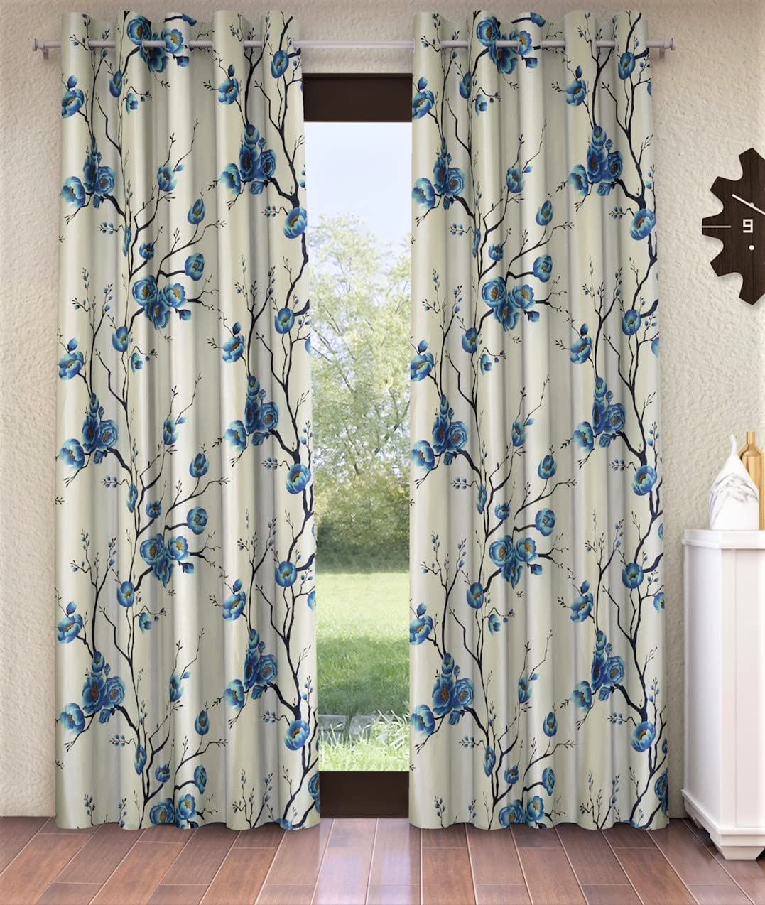 Fashion String 2 Piece 3D Tulips Eyelet Polyester Door Curtains - 7 Feet, Blue - Light-Filtering-image-23