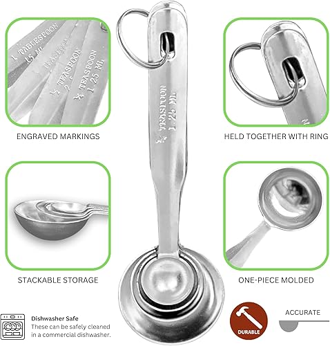 Miniatura 4 de Juego de cucharas medidoras, 4 piezas de acero inoxidable de lujo, cucharas medidoras y cucharadas
