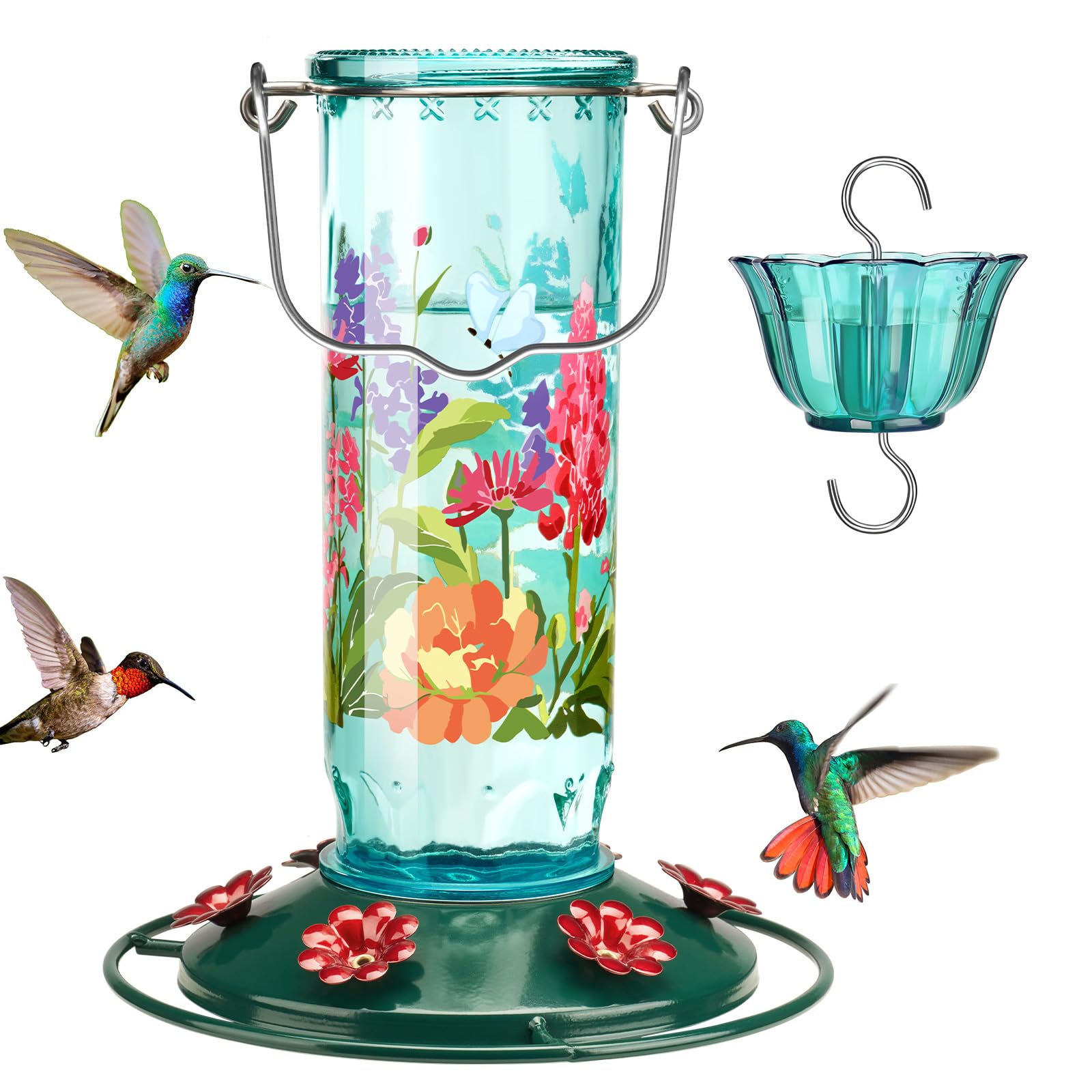 Kingsyard Patterned Blue Hummingbird Feeder 15oz