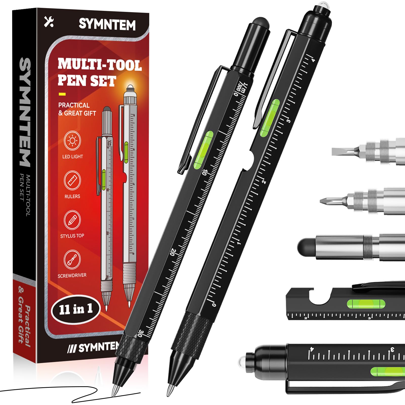 Fathers Day Dad Gift from Daughter Wife Son, 11 in 1 Multitool Pen with LED Light, Birthday Gifts for Men, Fathers Day Dad Gifts for Dad Gadgets Gifts for Men Who Have Everything, Black