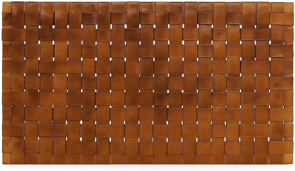 Moroccan Leather Weave Full Headboard, Handwoven Genuine Leather, Adjustable Height, Natural Brown, Freestanding Braided Design (King) | Full-grain leather, Handmade in Morocco
