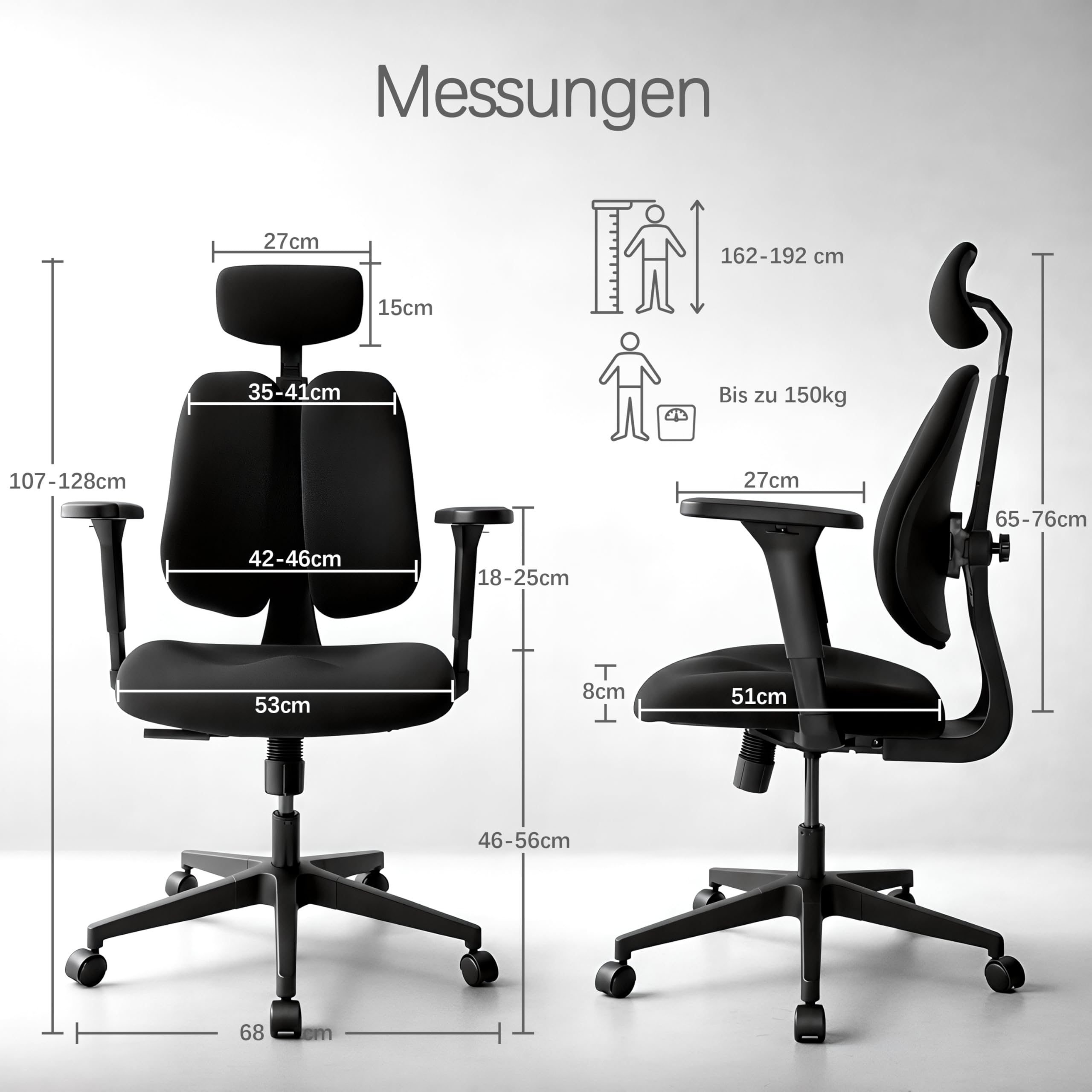 Flexergonomisches Bürostuhl mit dynamischer geteilter Rumpfstütze 8-cm-dicker SitzComfort-Haftfoam, 4D-anpassbare Armlüfte, Hochrücken-Stuhl für Computer und Spiele - Dettaglio