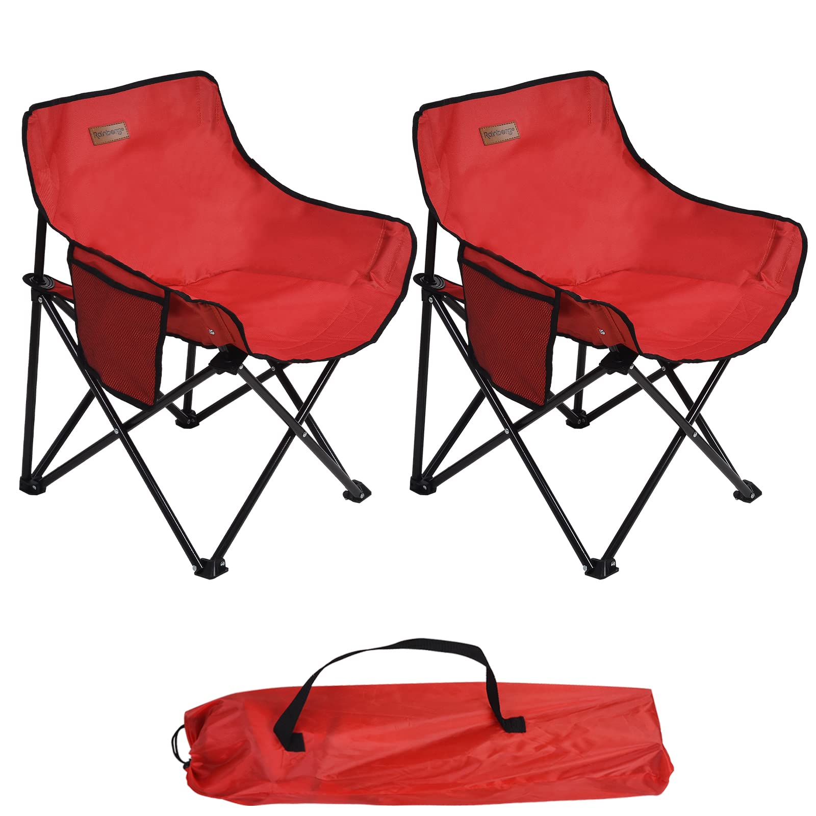 Rainberg Folding Camping Chair, Compact & Lightweight 2.2kg. Durable Metal Frame Holding up to 100kg, Outdoor, Picnic Chair, Enjoy a Comfortable Seat. (Pack of 2, Red)