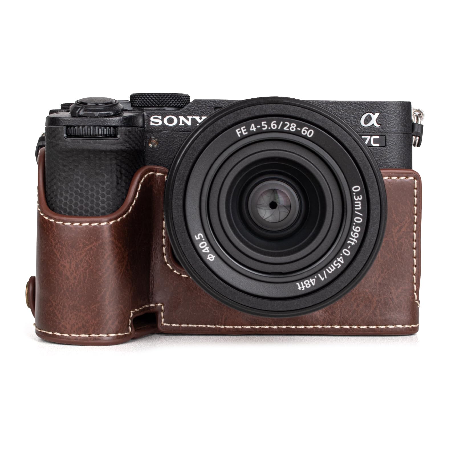 MUZIRI KINOKOO Custodia In Vera Pelle Per Sony Alpha 7C II / A7C Mark II - Mezza Cover Retrò Con Impugnatura, Nero