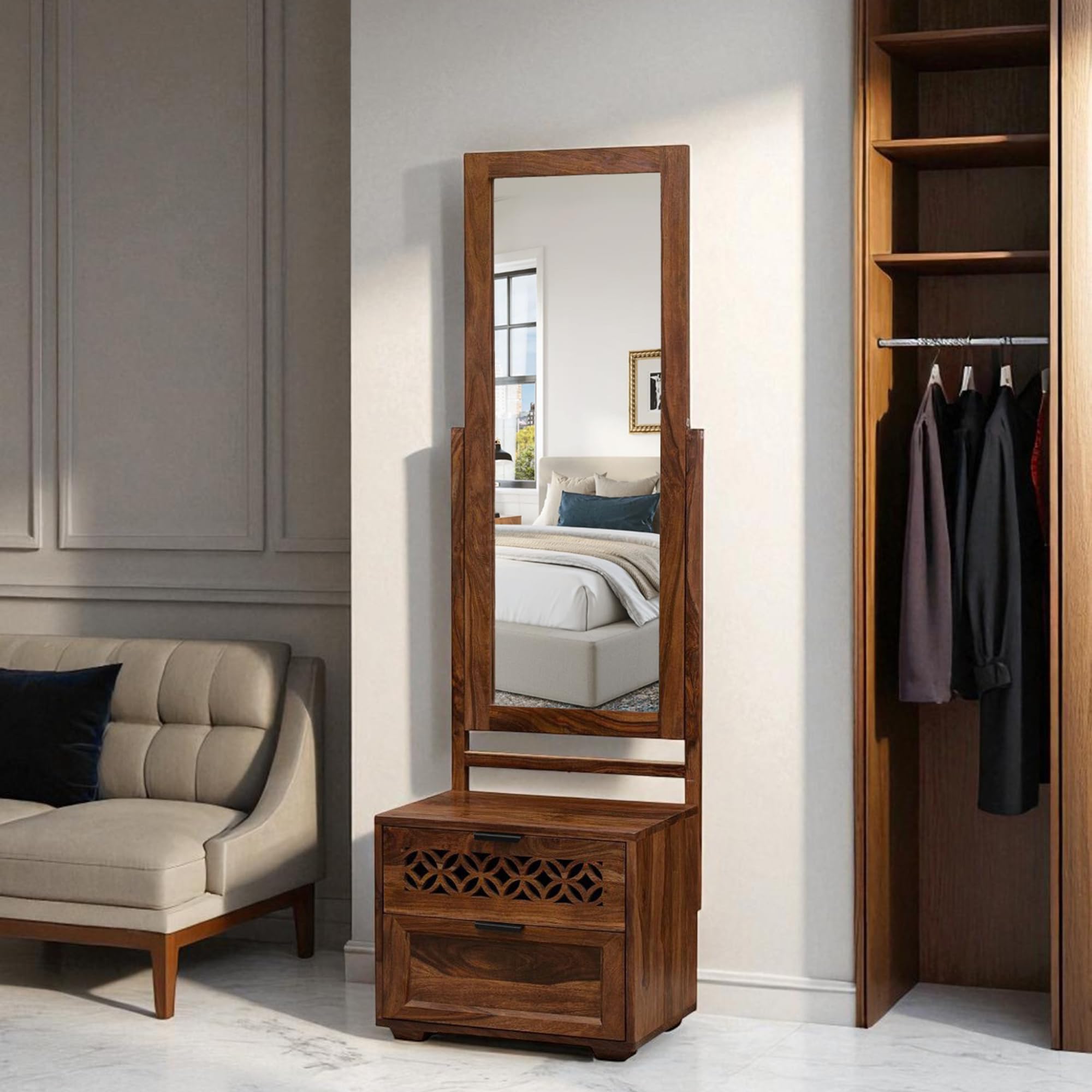The Attic Ambient Solid Wood Dressing Table for Bedroom | Honey Matte Finish | Elegant & Functional