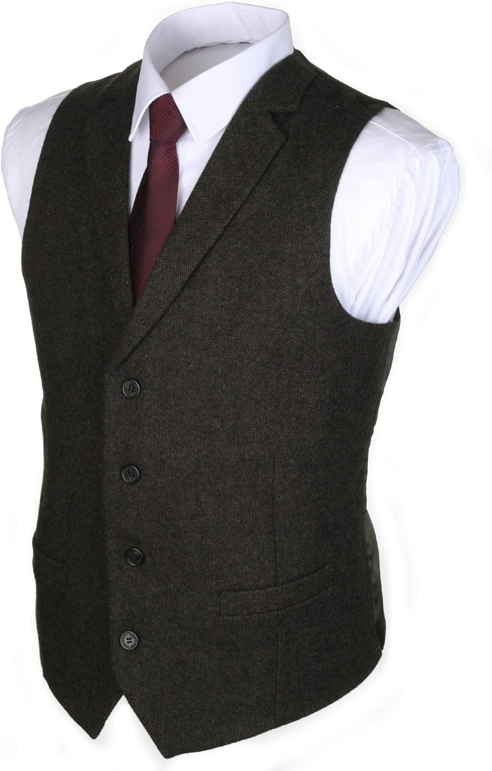 Ruth&Boaz 2Pockets 4Buttons Wool Herringbone Tweed Tailored Collar Suit Vest - Image 2