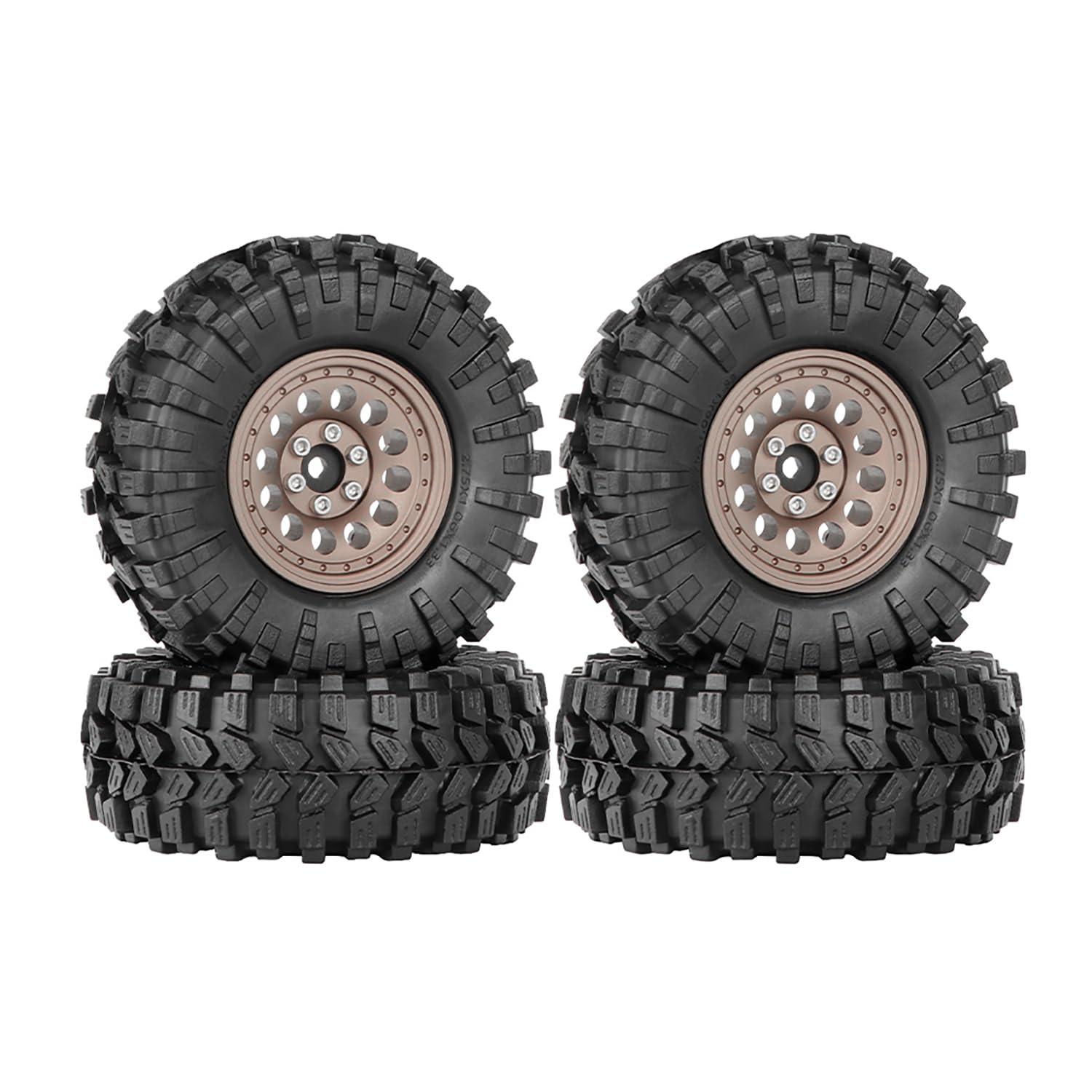 KINGCOO 4PCS 1.33" Aluminum Alloy Beadlock Wheel Rims All-Terrain Tyre 70mm Rubber Tires Set with 5mm & 7mm Hex for 1/12 1/14 1/18 1/24 RC Rock Crawler Car Upgrade Parts (C-Bronze)