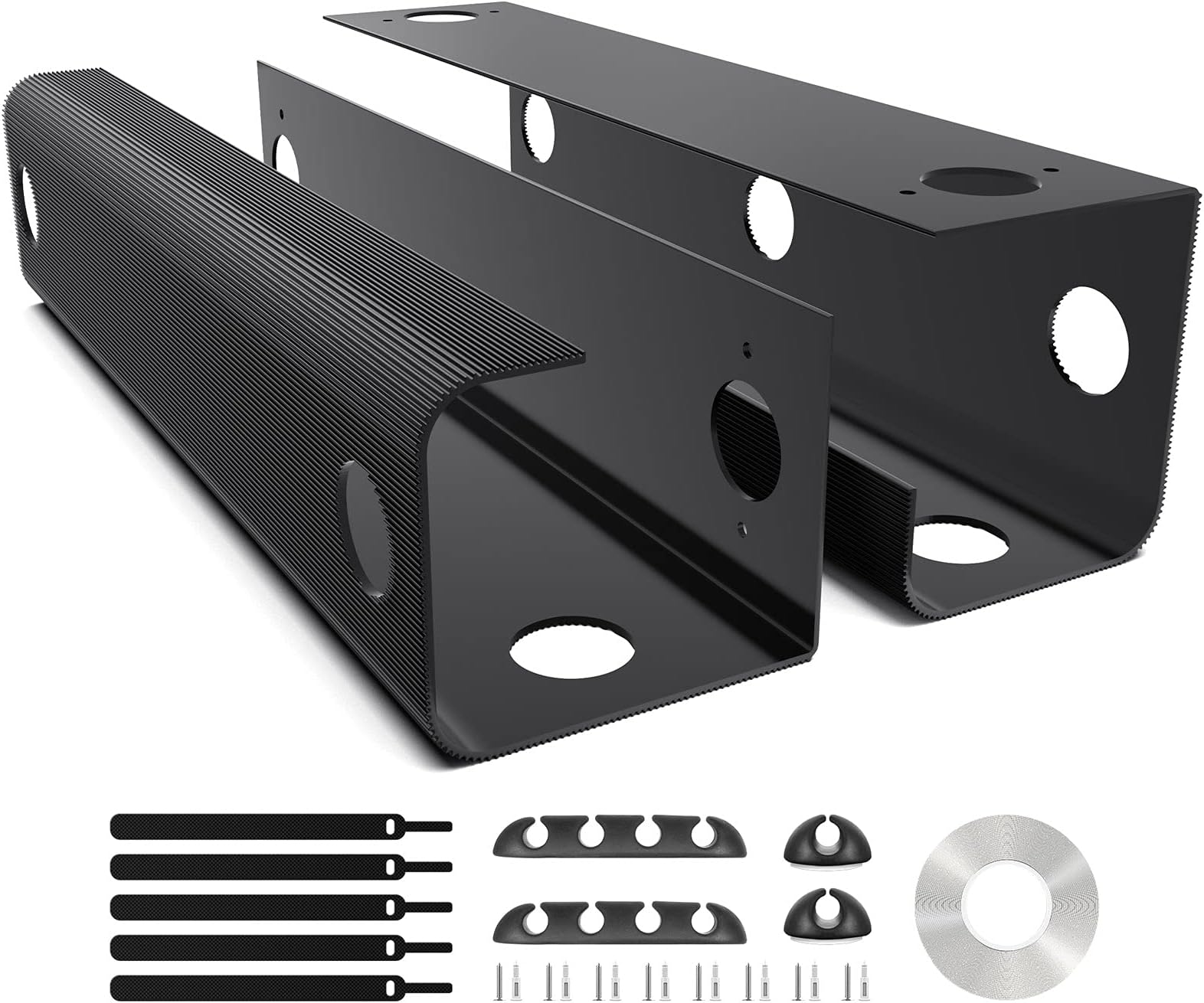 Delamu Under Desk Cable Management Tray, 31.5in Standing Desk Cord Organizer for Wire Management, No Drilling Cable Raceway for Home Office, 2 Pack, Hard Plastic, Black