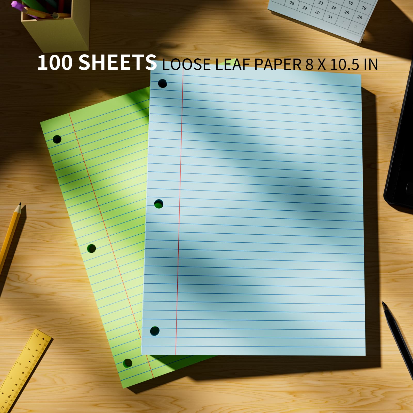 500 Sheets Loose Leaf Paper 8" x 10.5" Colored Filler Paper College Ruled 3-Hole Punched Lined Paper Notebook Paper for 3-Ring Binders Notepad Writing Note Pads Ideal for Home, School, Office: Colored 8" x 10.5"