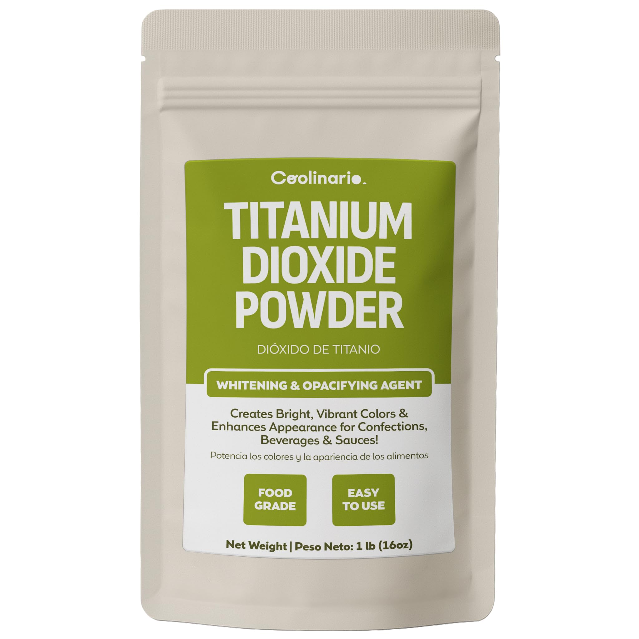 Coolinario Titanium Dioxide Powder (1 LB) Food Grade Whitening & Opacifying Agent for Confections, Beverages & Sauces | Creates Bright, Vibrant Colors