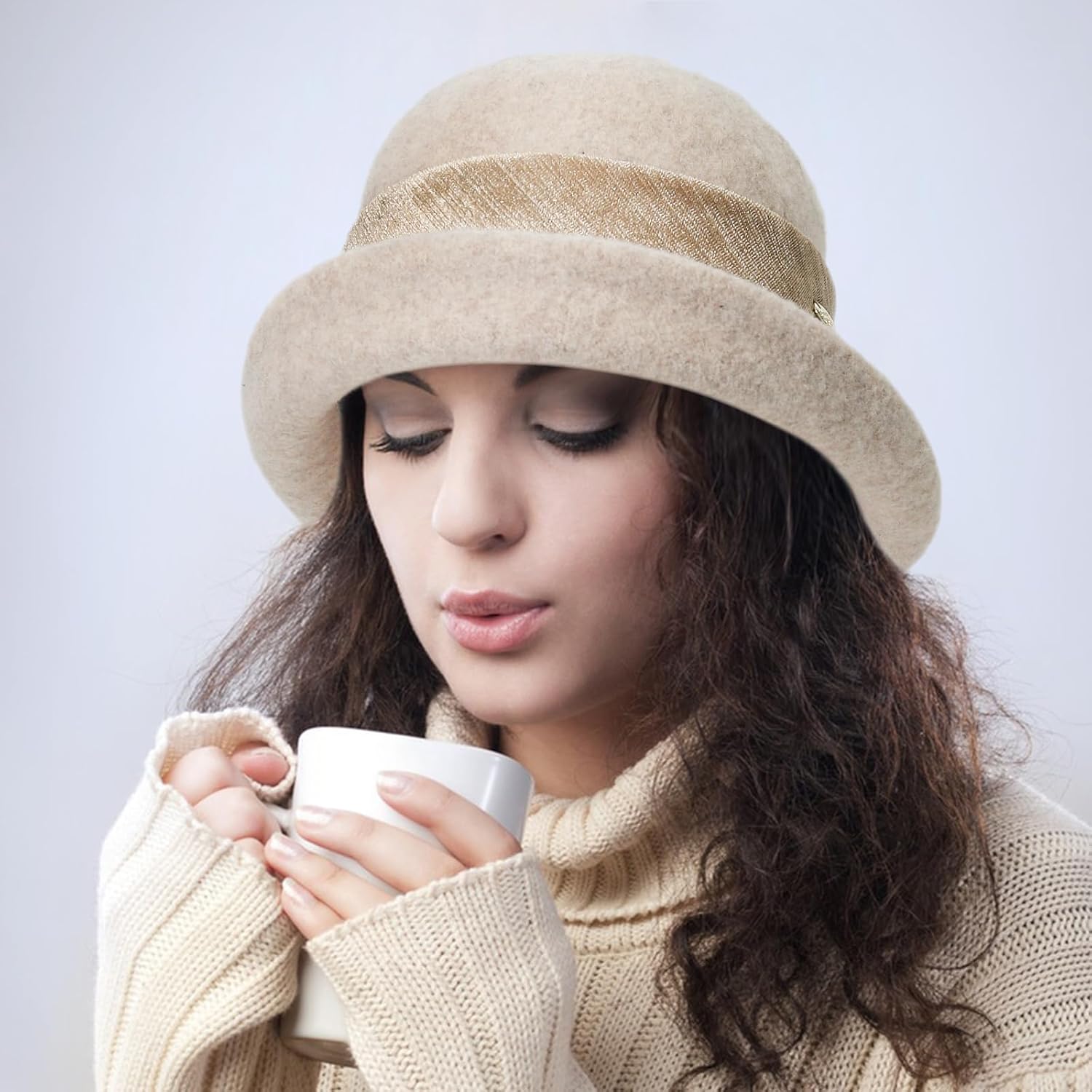 Women Vintage Cloche Bucket Hat Elegant 1920s Wool Fedora Church Derby Party Winter Packable Hats - Image 2