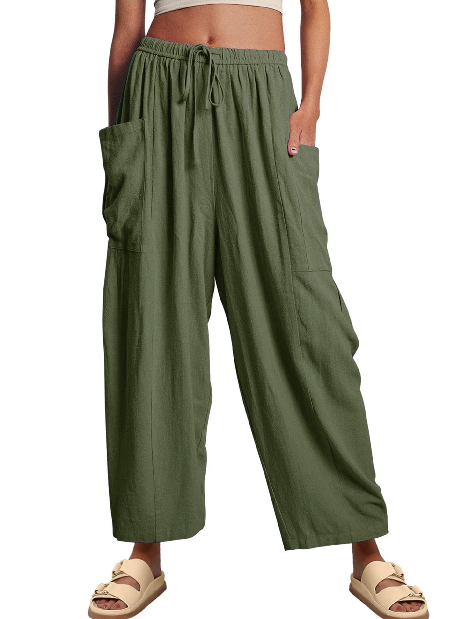 Womens Wide Leg Elastic Waist Beach Pants Summer Casual Baggy Palazzo Harem Pants Trousers with Pockets