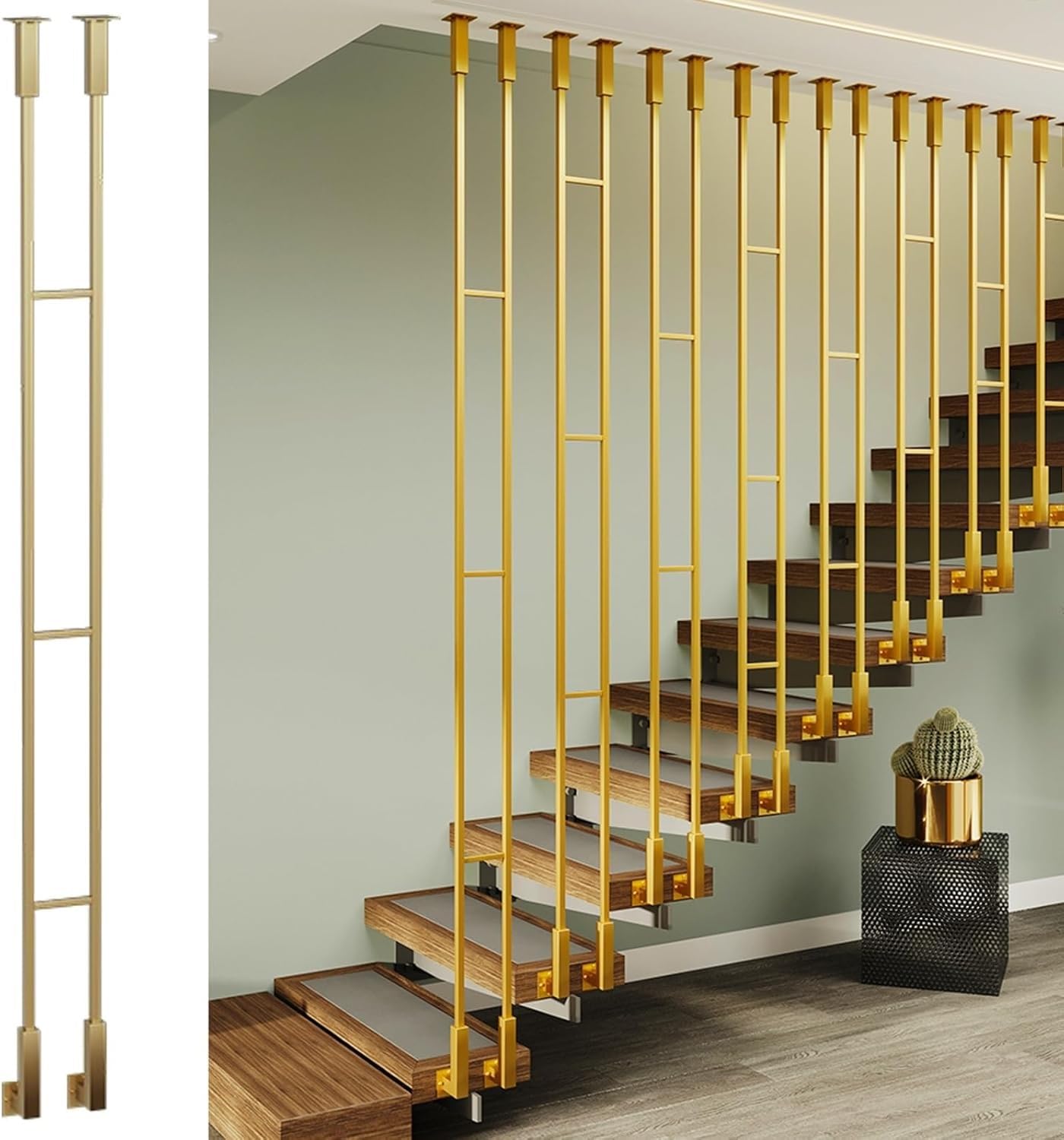 Balustres d'escalier intérieurs en métal doré H120cm pour garde-corps moderne