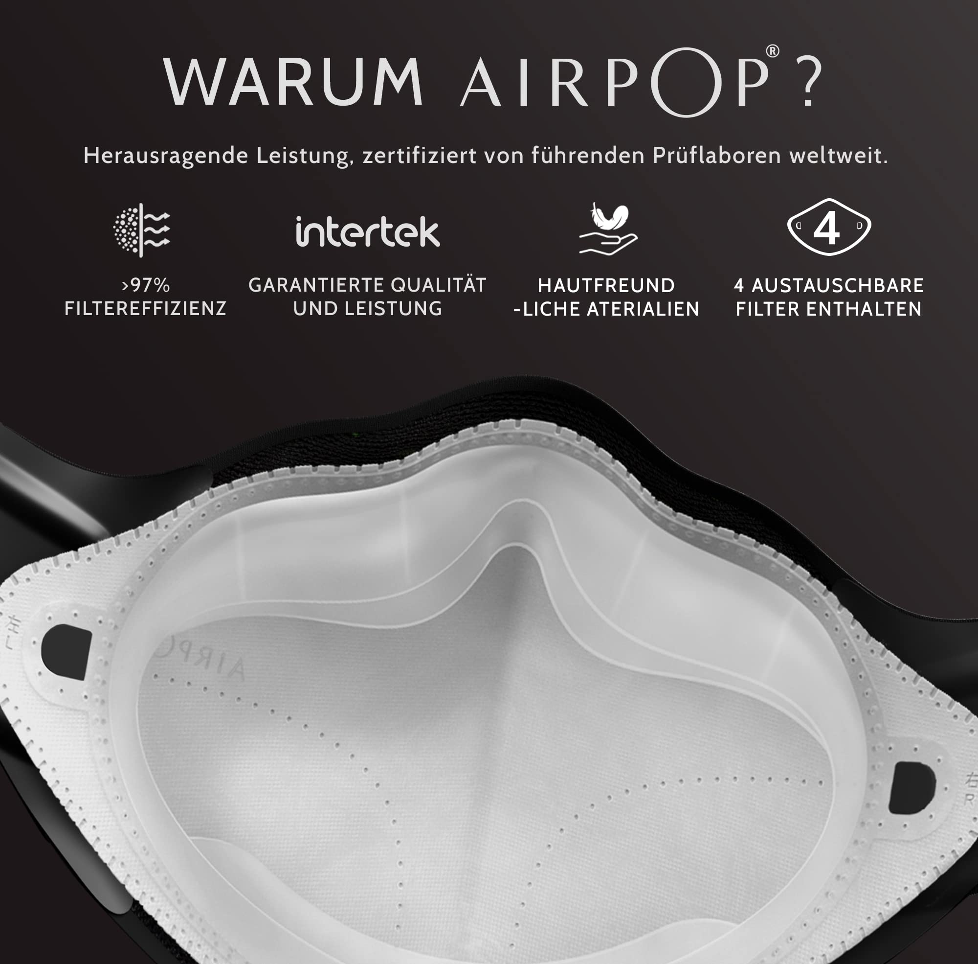 AIRPOP Active+ Halo Gesichtsmaske Wiederverwendbar & Waschbar, Sensor für Luftqualität und Atmung, 4 Filter, 160 Stunden Tragezeit, Atmungsaktiver Gesichtsschutz, Kompatibel mit IOS-App, Schwarz/Gelb