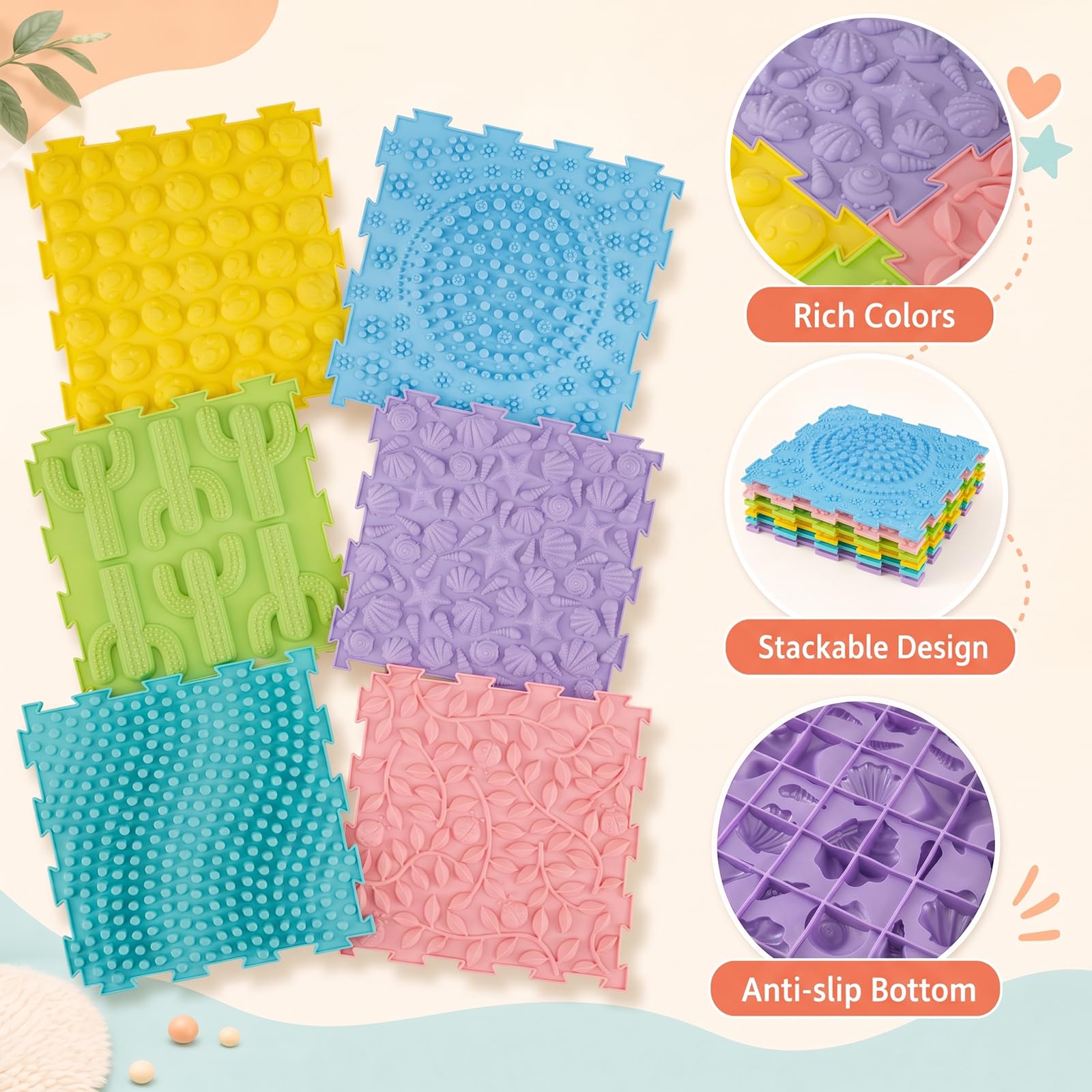 HOMASIS Set 6 Tappetini Sensoriali Ortopedici per Bambini 3+ Anni (Stile 2)