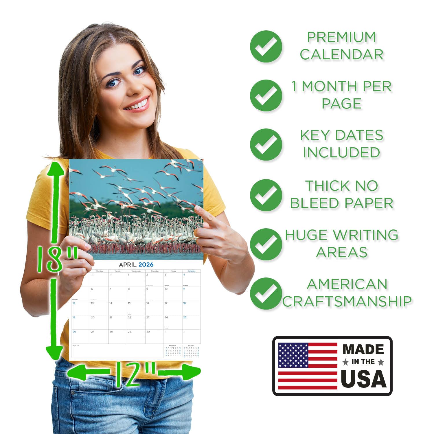 Calendario de flamencos 2024 2025, bonito calendario mensual de pared de vida silvestre, 12 x 18 pulgadas, abierto, papel grueso que no se corre, regalo, planificador académico para profesores,