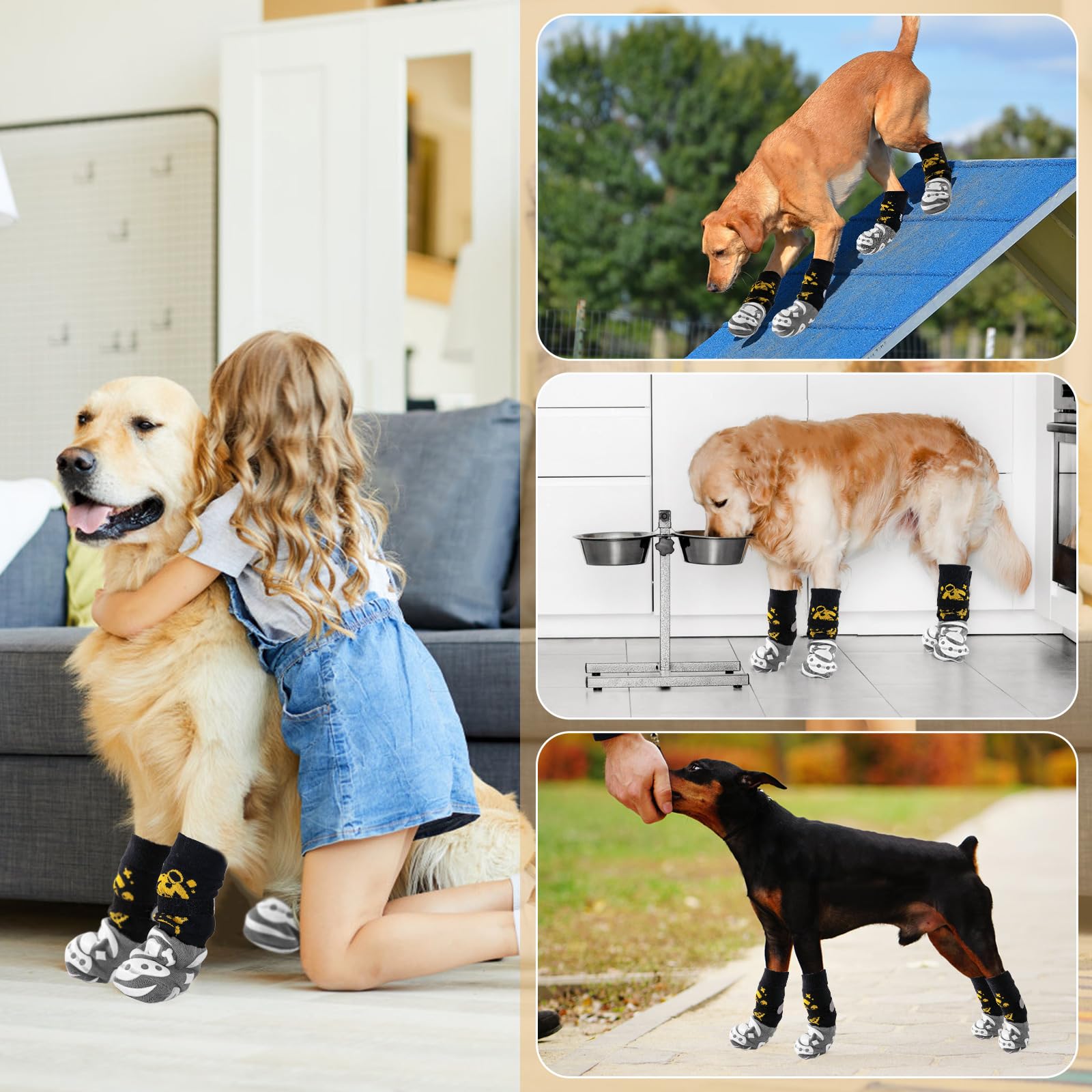 6 PCS Chaussettes antidérapantes pour Chien pour éviter Le léchage des Pattes,Protège-Pattes pour Chien avec Double Face,Contrôle de la Traction sur Les sols en Bois Dur (S)
