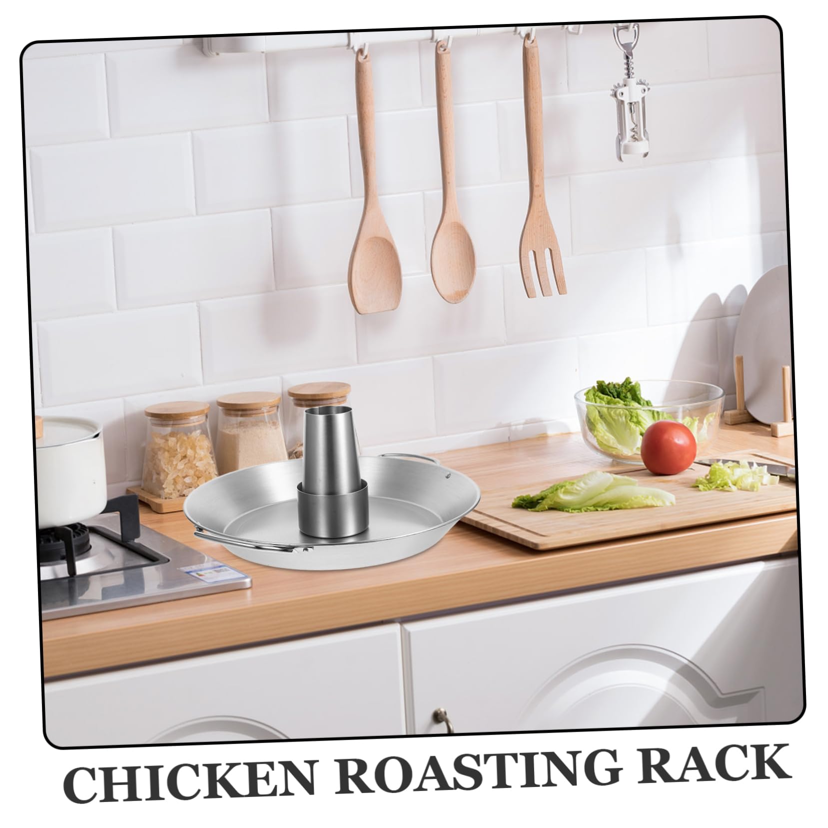 BESTOYARD Soporte para Asar Pollo y Pavo de Acero Inoxidable, Bandeja Circular Desmontable, Estable y Fácil de Limpiar para Barbacoa