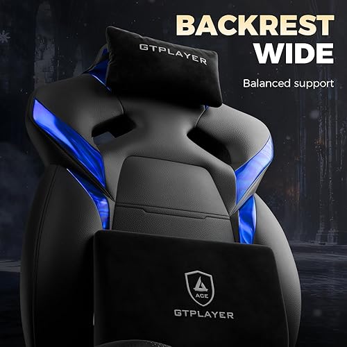 Miniatura 8 de GTPLAYER Silla de juegos grande y alta para adultos, silla de oficina ergonómica con reposapiés, capacidad resistente de 350 libras, respaldo alto,