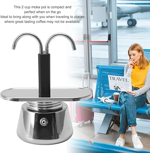 Miniatura 9 de CHICIRIS Cafetera, olla, cafetera, 2 tazas de 3.4 fl oz, olla doble de acero inoxidable, moca, cafetera italiana de conducto DIY