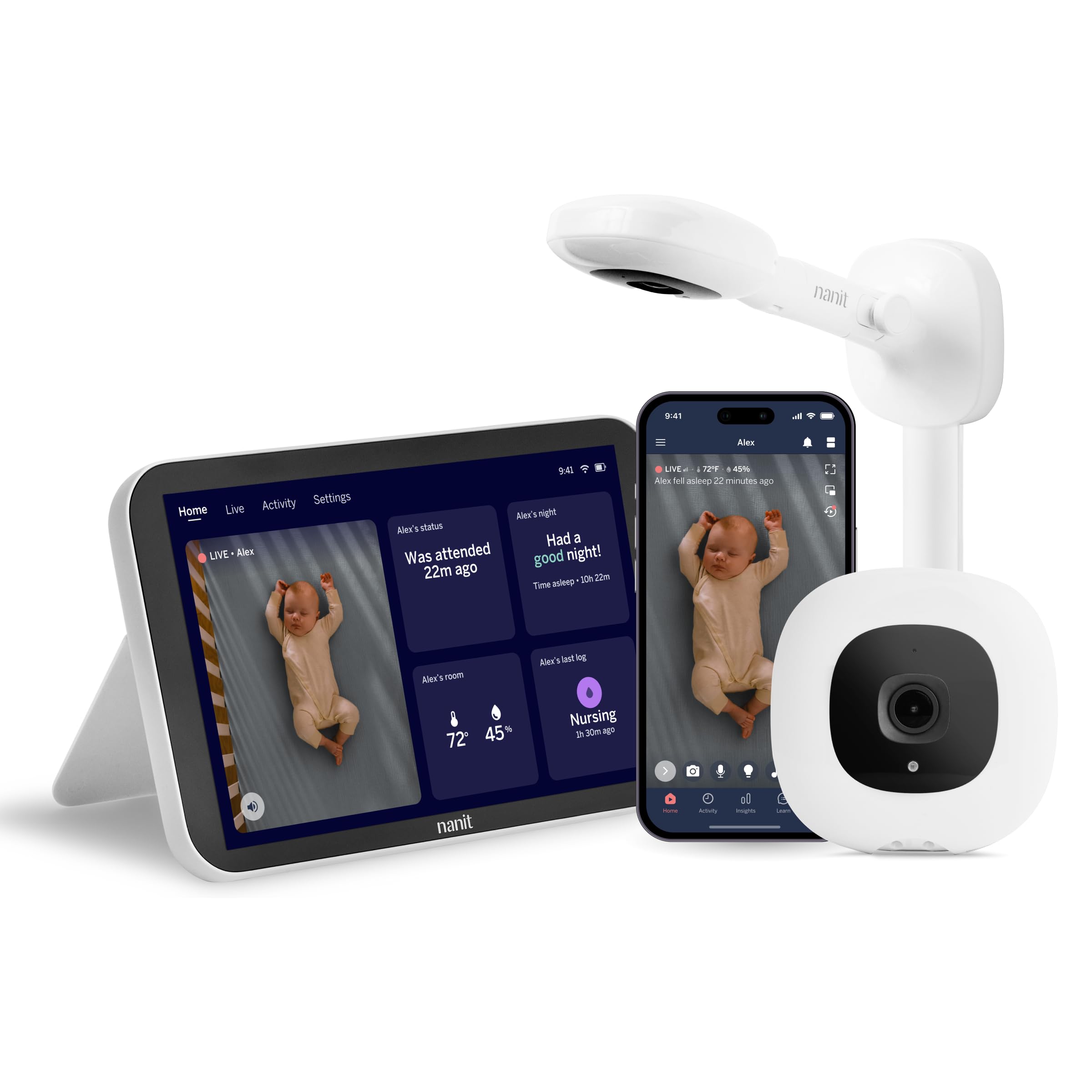 Nanit Smart Baby Monitor System with Wall Mount & 8" Display Screen | Crystal-clear video, real-time notifications, sleep insights, baby must have for parents