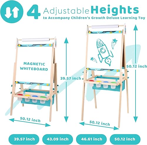 Miniatura 5 de Joyooss Caballete de arte para niños, madera de doble cara con más de 98 accesorios, tablero de dibujo con pizarra magnética, pizarra blanca de