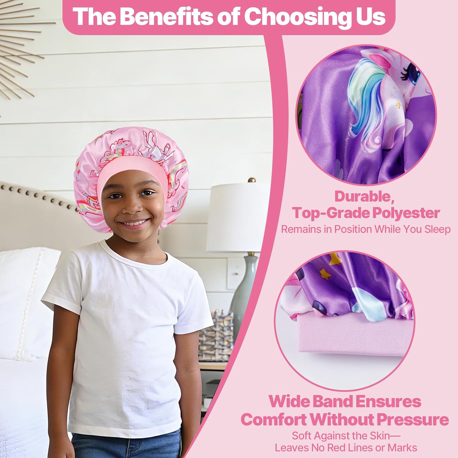 4 Pcs Kids Bonnets for Girls,Kids Satin Bonnet Sleeping Cap,Child Bonnet with Elastic Band,Breathable Baby Bonnets