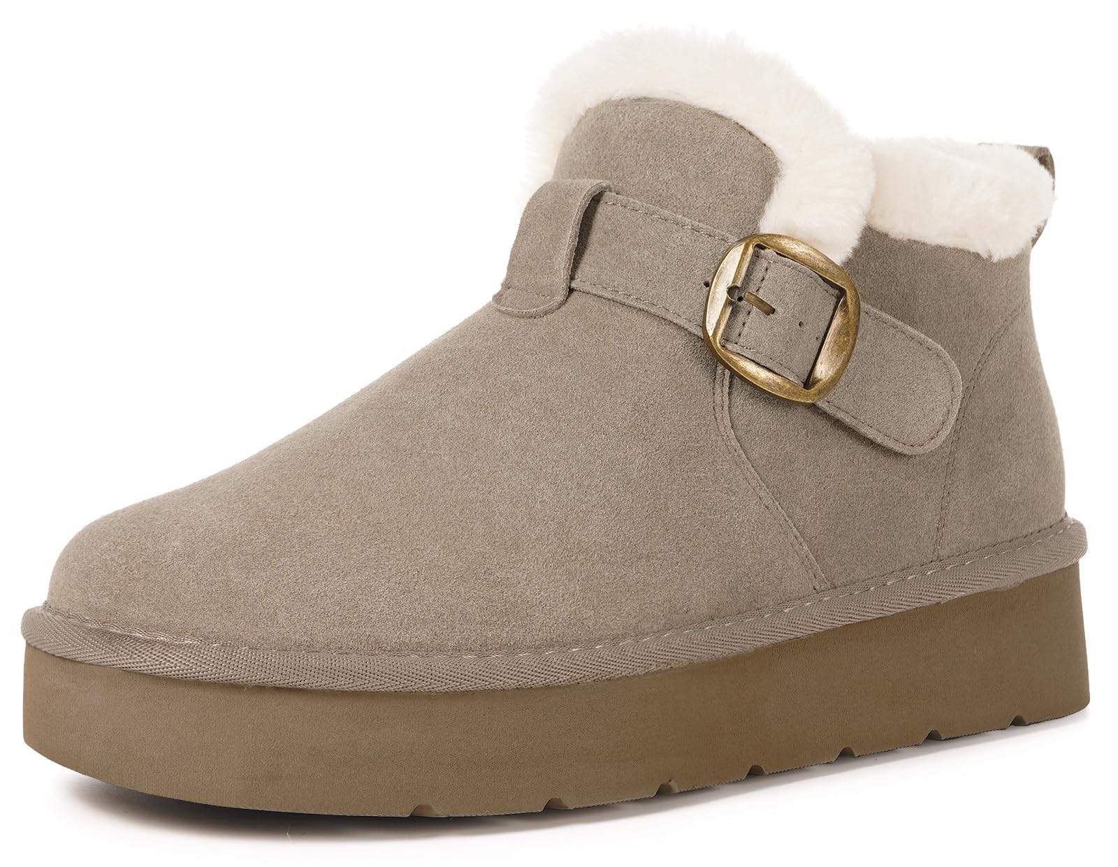 Hsyooes Womens Snow Boots Genuine Suede Leather Mini Boots Anti-Slip Outdoor Winter Ankle Booties Water Resistant Warm Faux