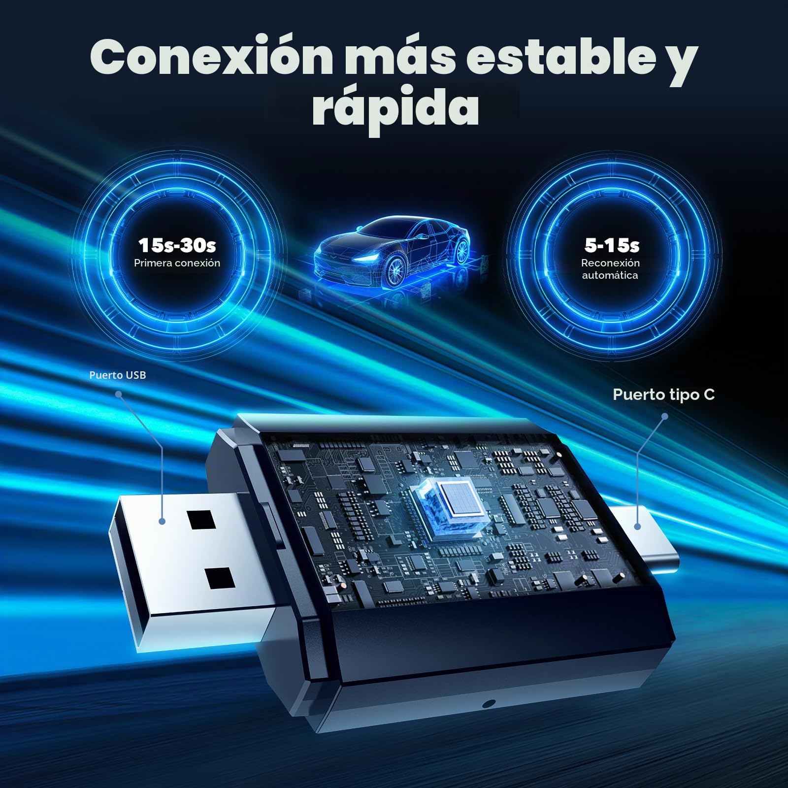 LAMTTO Adaptador Carplay Inalámbrico 2 en 1 Carplay Android Auto con y USB-C/A, Plug & Play, Conexión Fluida y Estable, Sin latencia, Wireless Compatible con iOS 10+/Android 11+ y