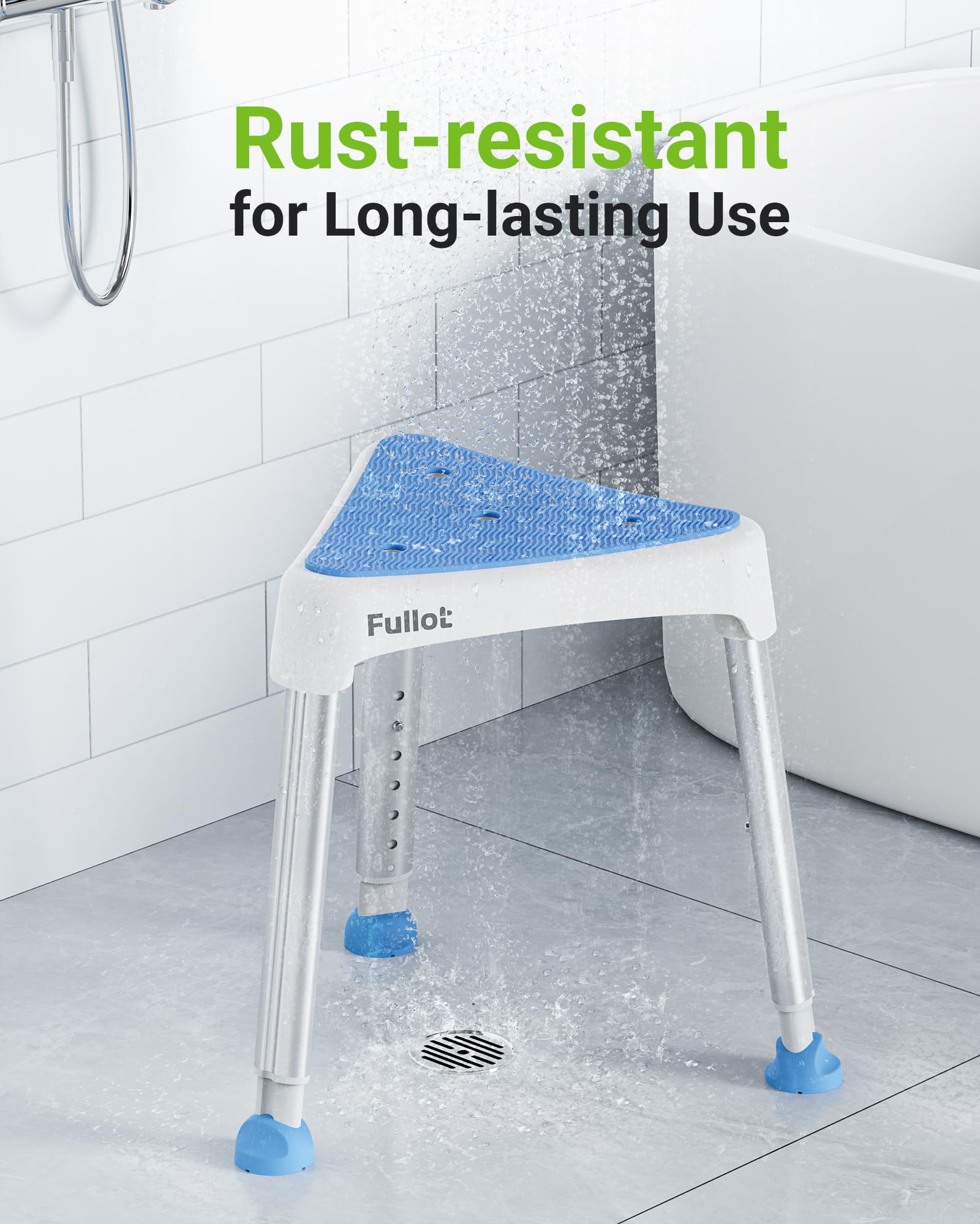 FULLOT Silla de ducha triangular que ahorra espacio para ancianos y discapacitados, asiento de ducha ajustable de 400 libras con soporte estable, silla de bañera antideslizante, montaje sin